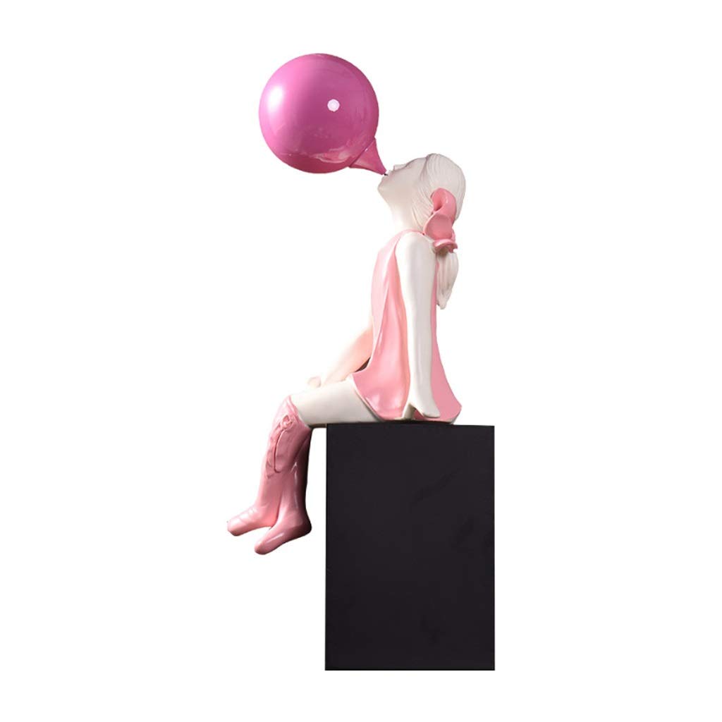 Nordic Modern Bubble Blowing Girl Statue - Pink Handmade Sculpture Art for Home & Kids Room Decor - Unique Desktop Decoration Gift for Birthdays & Housewarming