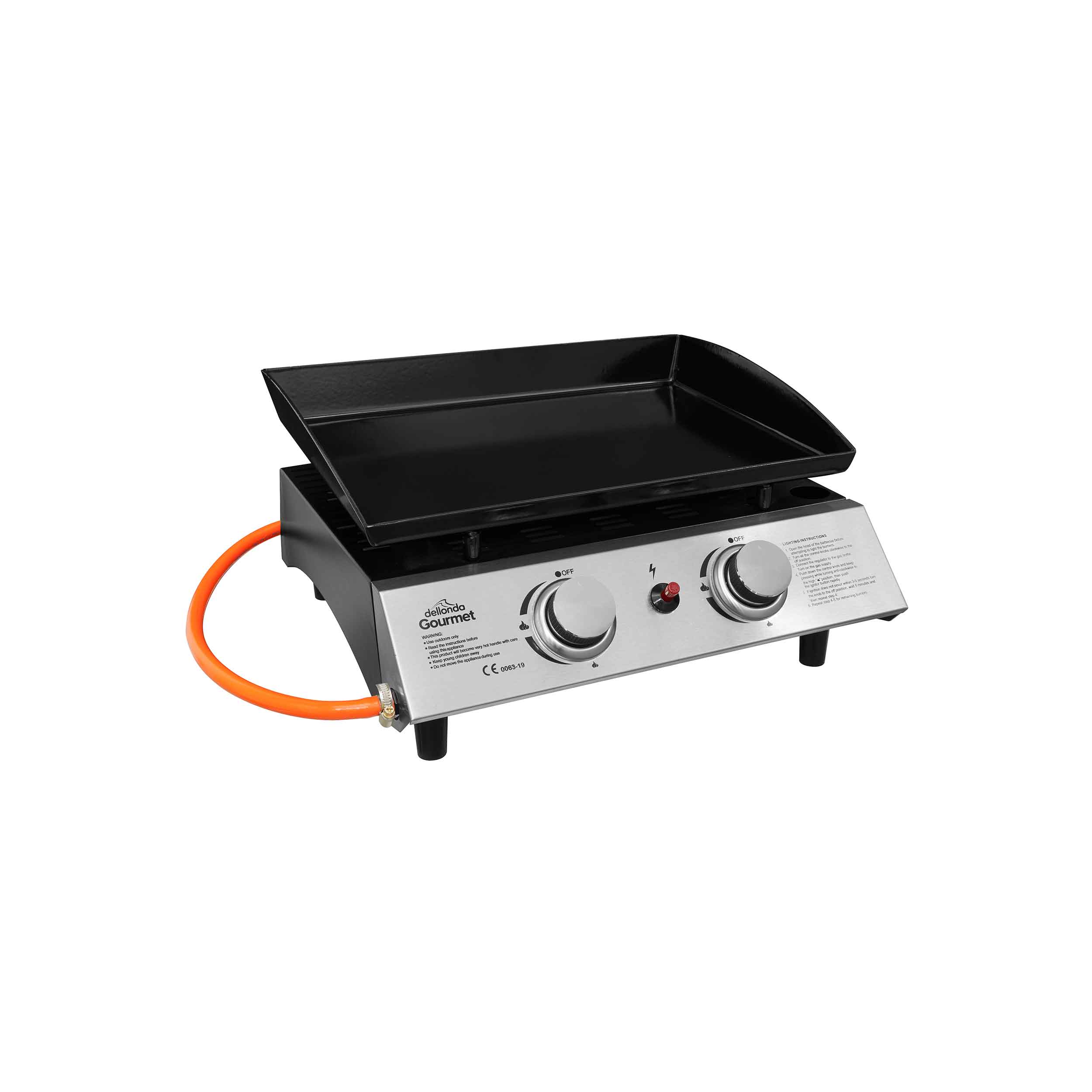 2 Burner Portable Gas Plancha 5kW BBQ Griddle - Stainless Steel Outdoor Cooking Grill for Camping, Backyard Parties & Tailgating - DG21 Model