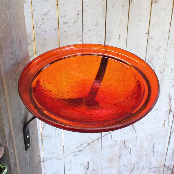 Red Crackle Glass Birdbath Bowl - Durable Outdoor Garden Decor for Birds - Perfect for Backyard, Patio & Wildlife Habitat