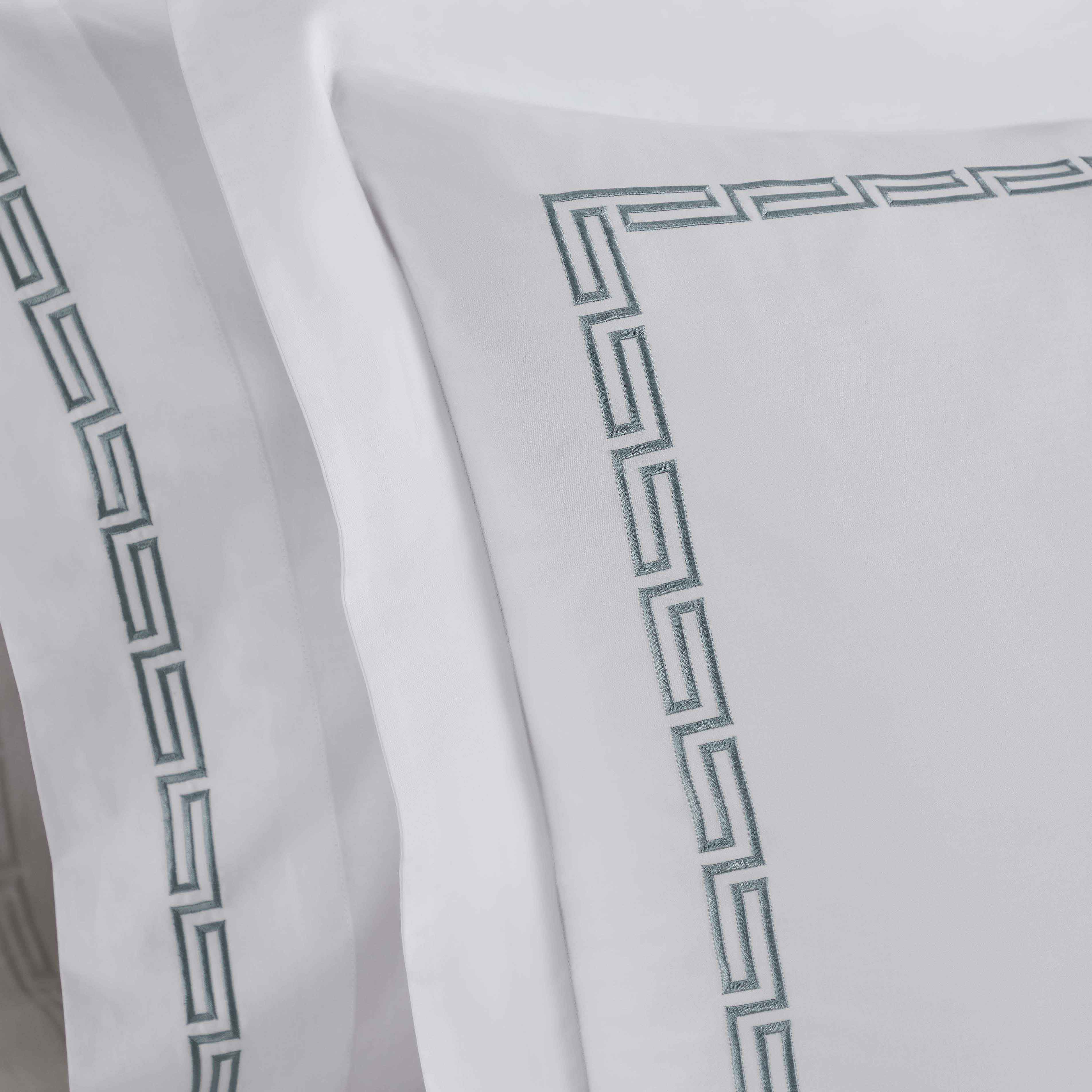 Harrison Cotton Greek Key Embroidered 3-Piece Duvet Cover Set - Queen Size, Luxury Bedding Set for Master Bedroom & Guest Room Decor
