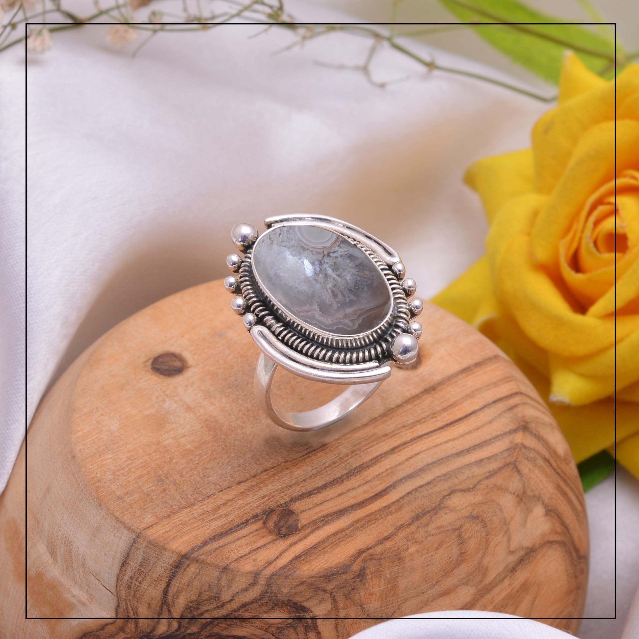 Veracity Jewelry 925 Sterling Silver Crazy Lace Agate Ring for Women - Natural Brown White Gemstone Healing Meditation Jewelry (VSR-544) - Perfect for Spiritual Healing, Yoga, and Everyday Elegant Wear