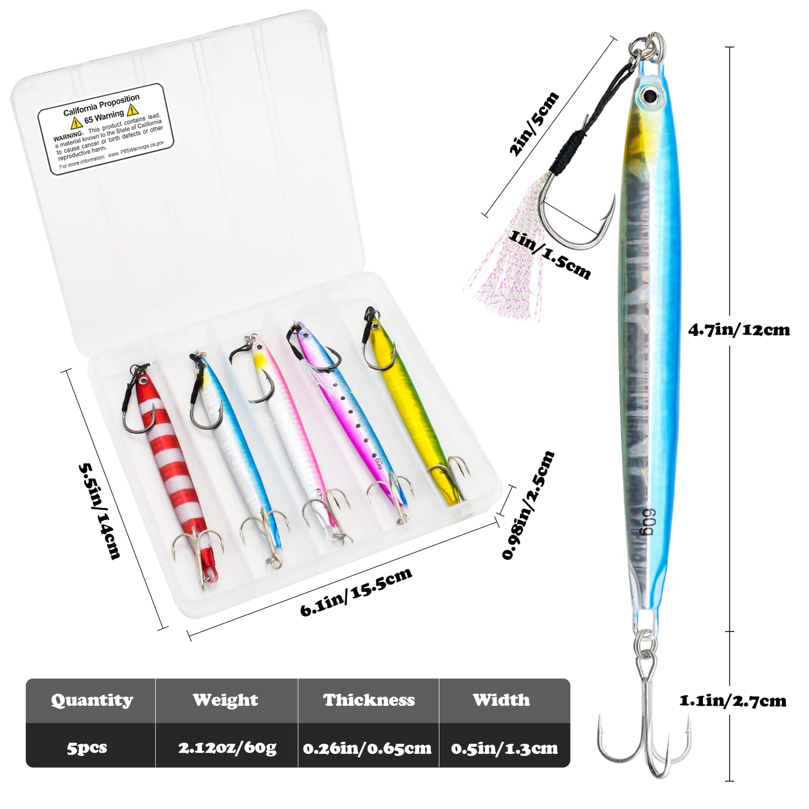 Premium Saltwater Vertical Jigging Lures for Tuna, Grouper, Snapper - 60g/80g/120g Heavy Metal Fishing Jigs - Boat Fishing Spoons for Deep Sea & Offshore Angling - Ideal for Trolling, Casting & Jigging Techniques