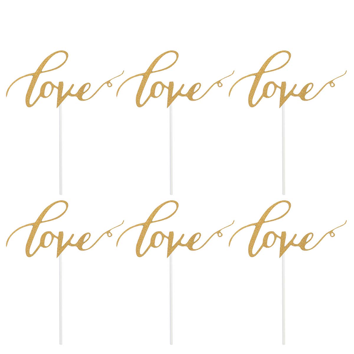 10pcs Golden Glitter Love Cake Toppers - Elegant Wedding, Engagement & Bridal Shower Cake Decorations - Perfect for Anniversary, Birthday Party & Romantic Celebrations