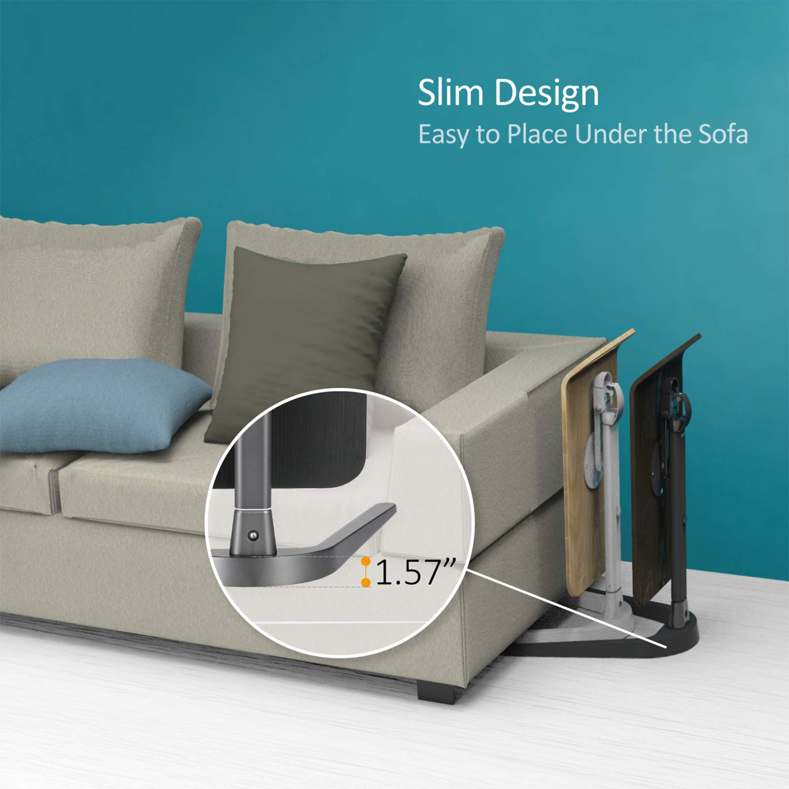 Adjustable Height C-Shaped Sofa Side Table - Folding Laptop Desk & Overbed Snack Table for Living Room, Bedroom, Small Spaces - Perfect for Work, Dining & Relaxing on Couch or Bed - White