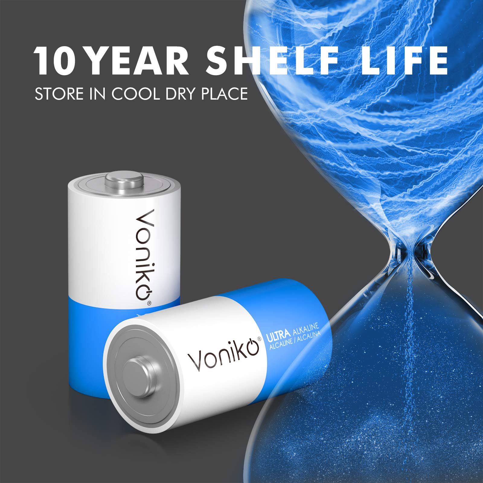 Voniko Ultra Alkaline C Batteries 12 Pack - 10-Year Shelf Life, 6-9X Power vs Carbon Batteries | LR14 C Size 1.5V Batteries for Flashlights, Toys, Clocks & Emergency Supplies
