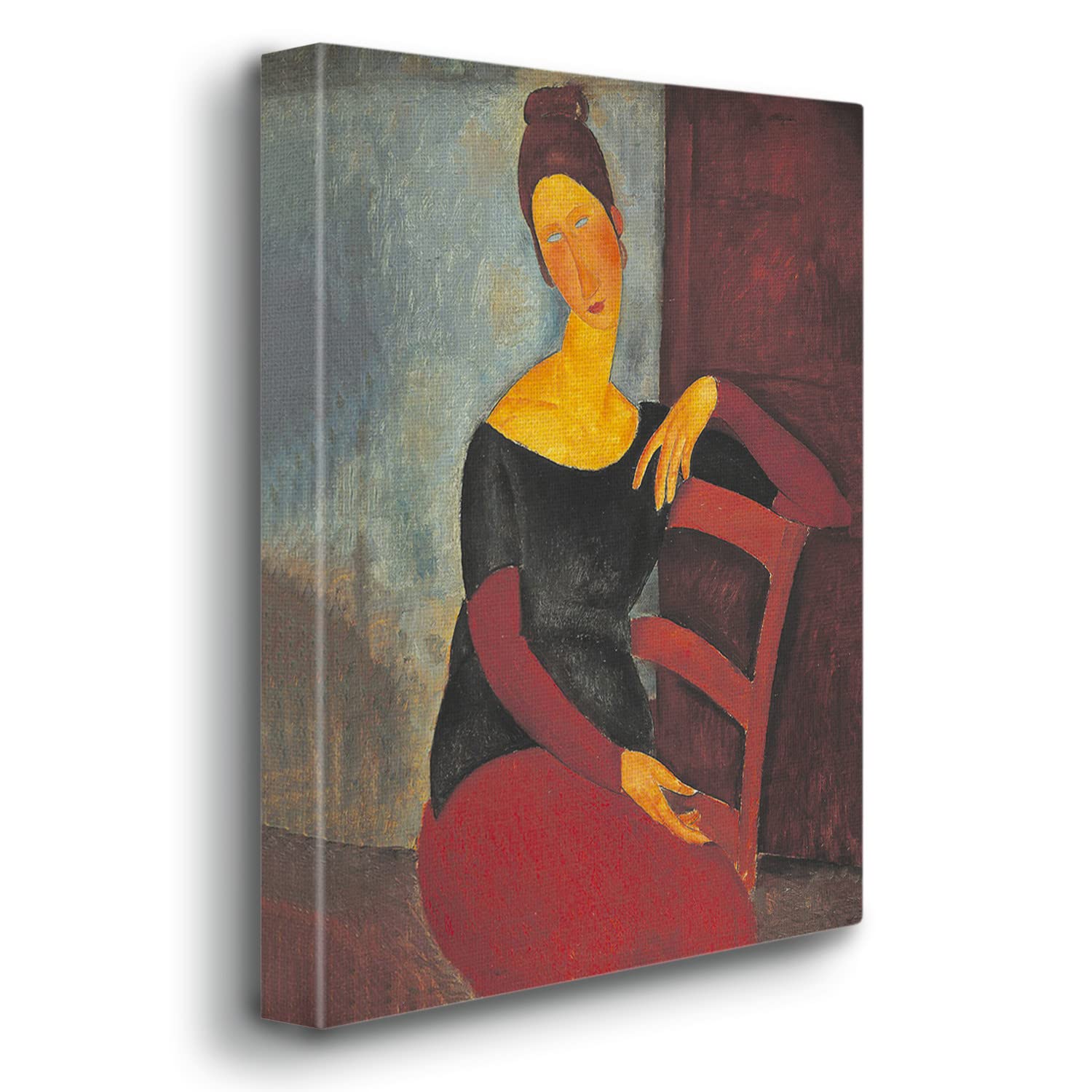 Giallobus Premium Thick Canvas Wall Art - Amedeo Modigliani 'Jeanne Hebuterne in Red Chair' Modern Home Decor Painting - 70x100cm - Perfect for Living Room, Bedroom & Office Decoration