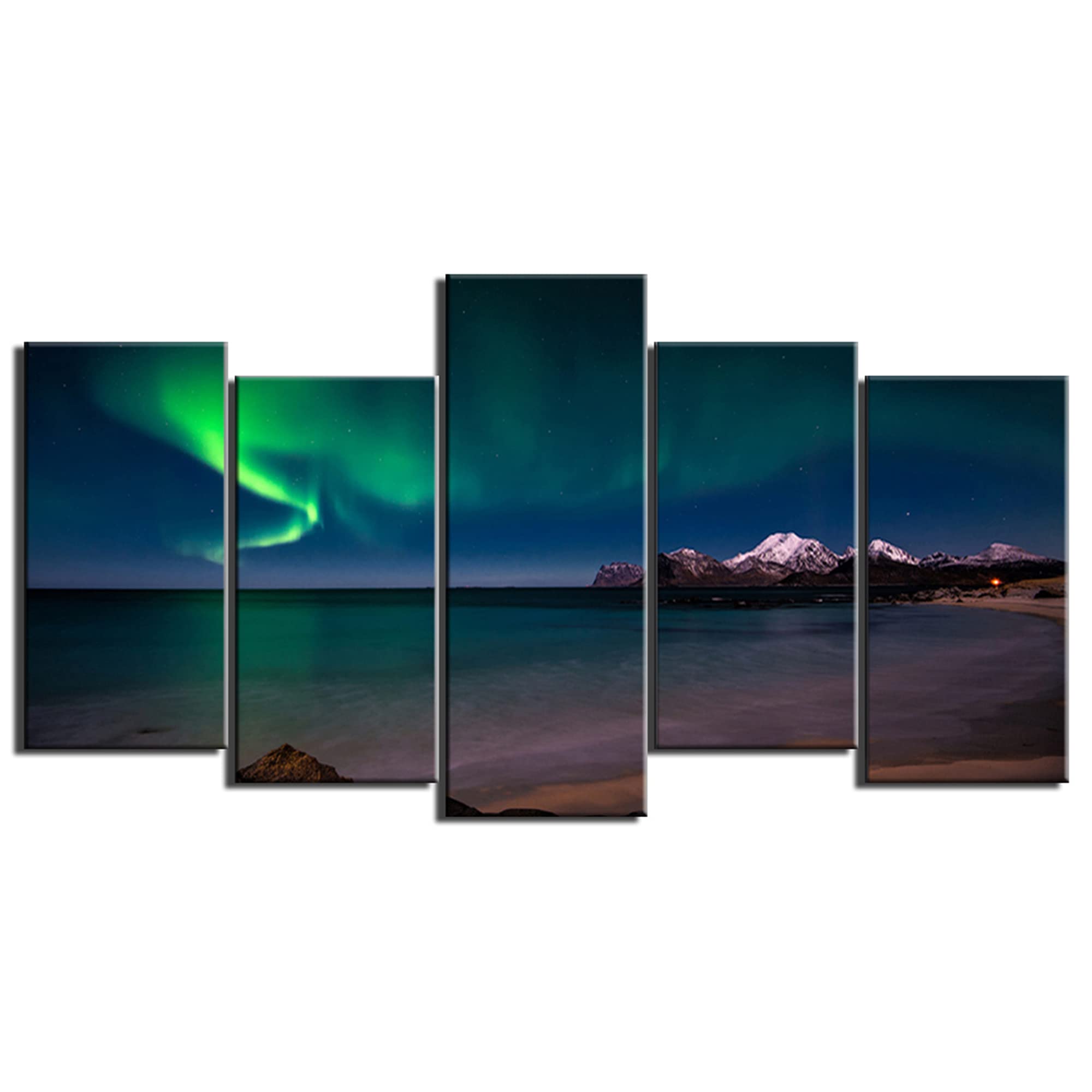 Norway Lofoten Islands Aurora Borealis Wall Art - Framed Canvas Print of Northern Lights Ocean Scenery - Home & Office Decor (40x22 Inches) - Perfect for Living Room, Bedroom or Gift