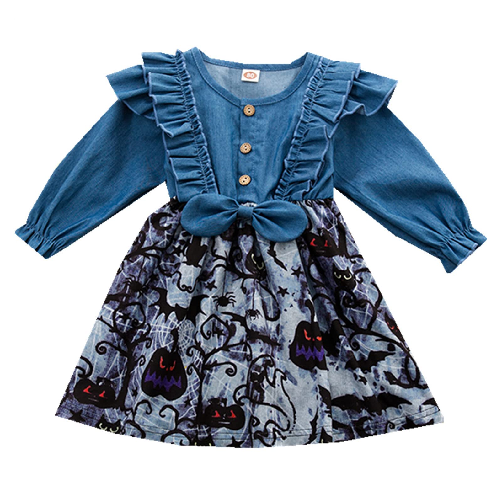 Bmisegm Toddler Girls Halloween Denim Dress - Cute Fall Winter Outfit for Baby & Kids - Perfect for Halloween Parties, Trick or Treating & Photo Shoots