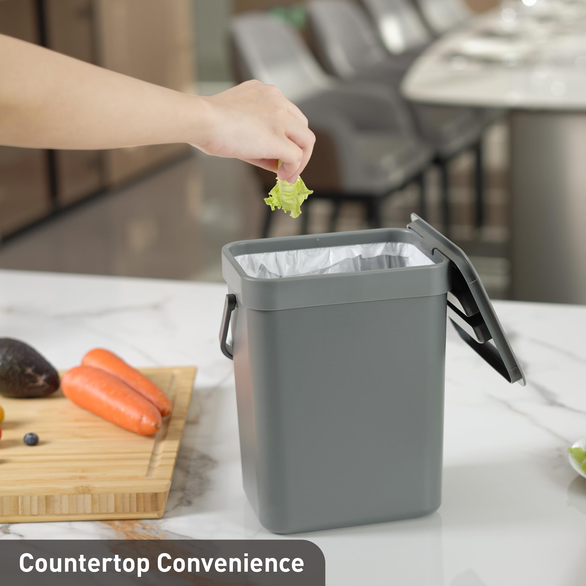 EKO Puro Mini Wall-Mounted Trash Can with Lid - 0.79 Gal / 3L Small Hanging Kitchen Compost Bin for Food Waste - Space-Saving Grey Indoor Garbage Can for Apartments, RVs & Small Spaces