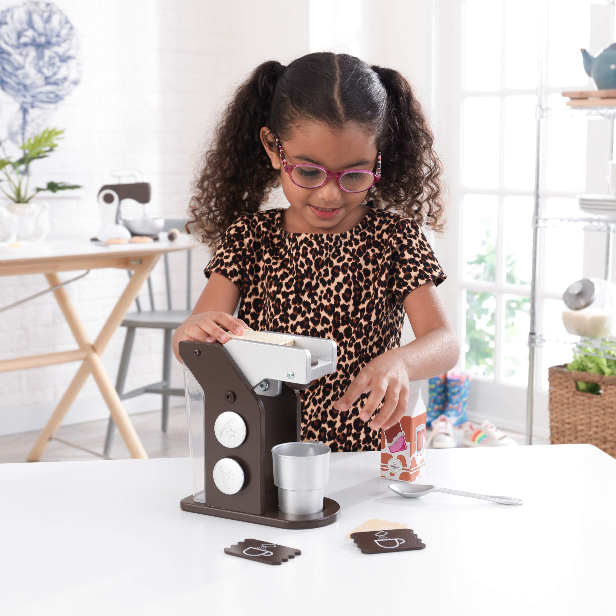KidKraft Children's Espresso Coffee Set - Pretend Play Kitchen Toys for Toddlers Ages 3+, Barista Role Play Accessories with Realistic Features - Perfect Gift for Imaginative Play & Early Learning Development (Great for Birthday Gifts, Daycare Activities & Family Playtime)