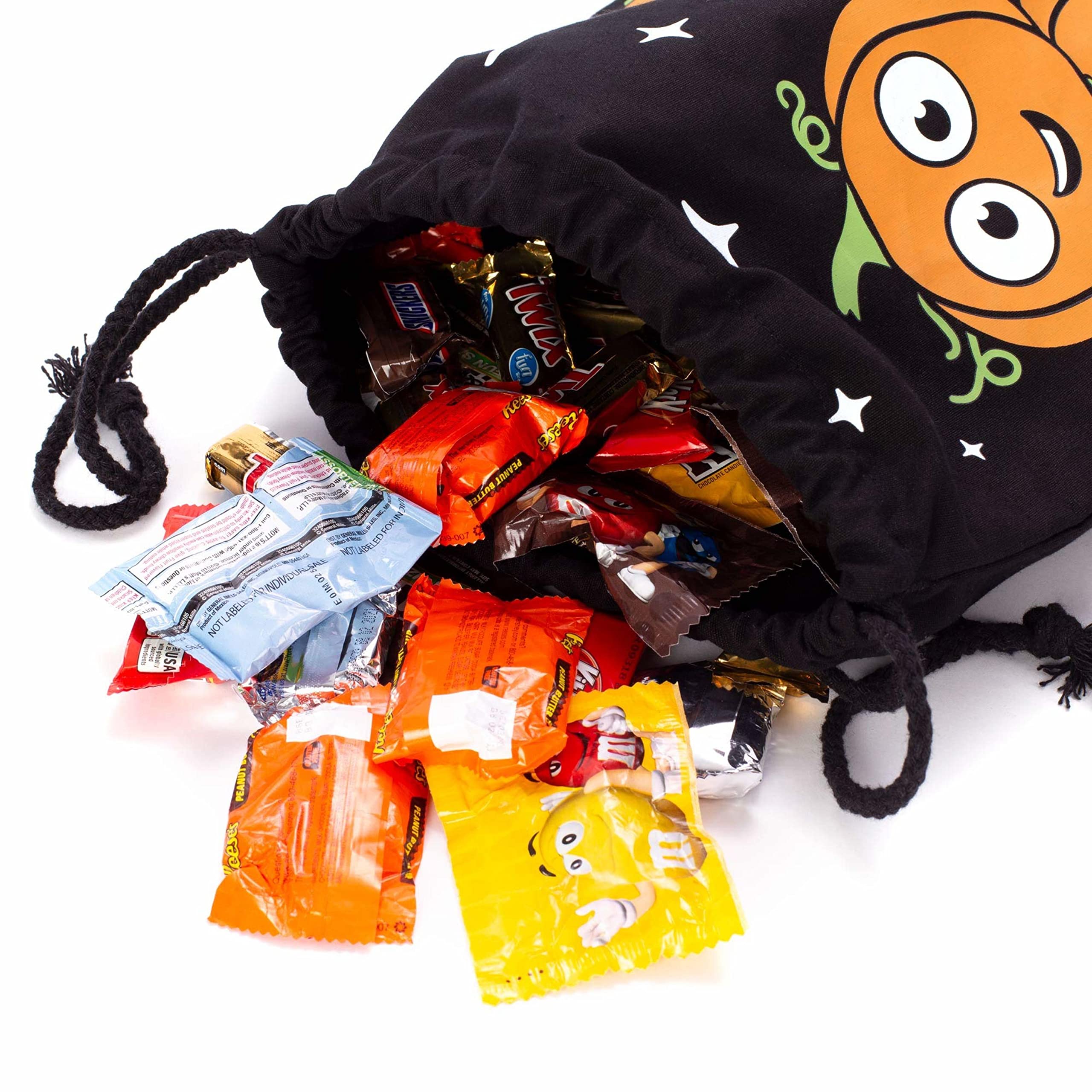Halloween Trick or Treat Candy Bag - Reusable Washable Canvas Tote with Drawstring for Halloween Candy Collection | Pumpkin Design | Perfect for Trick-or-Treating, Halloween Parties & Candy Storage