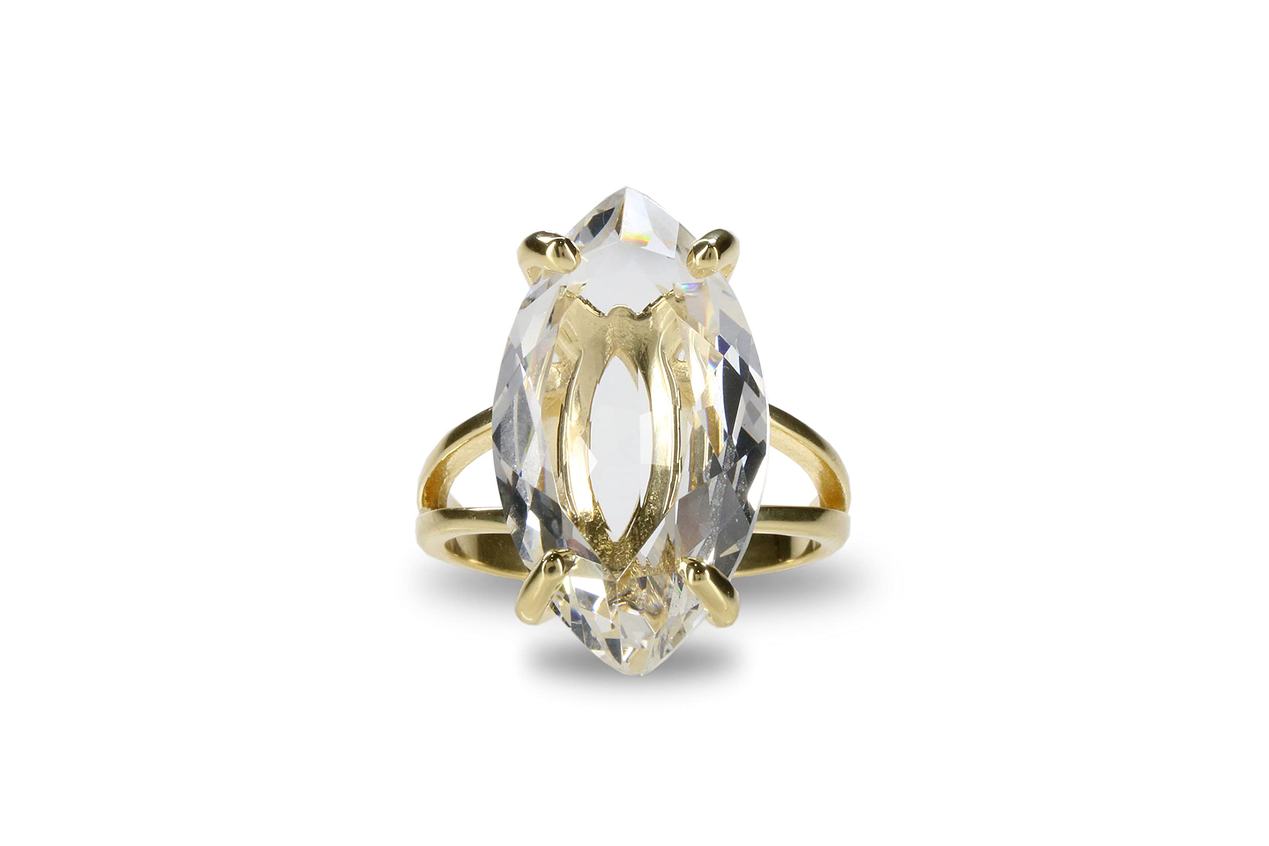 Solitaire Marquise Quartz Crystal Ring in Rose Gold - Handcrafted Gemstone Jewelry for Women - Elegant Gift Box Included - Perfect for Weddings, Anniversaries & Special Occasions