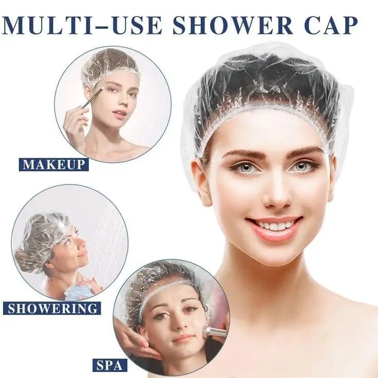 MobFest® Disposable Shower Caps 200 Pack - Waterproof, Elastic, Transparent Hair Protection for Salon, Spa & Home Use - One Size Fits All - Perfect for Bathing, Hair Dyeing & Kitchen Storage