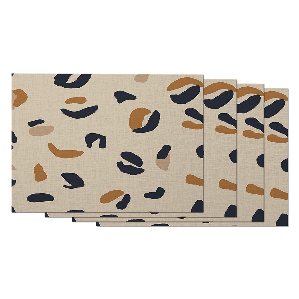 AOYEGO 4-Piece Leopard Print Placemats Set - 12x18 Inch Modern Safari Animal Print Table Mats - Cotton Linen Blend for Dining Table Decor - Perfect for Dinner Parties, Holiday Meals & Home Decor