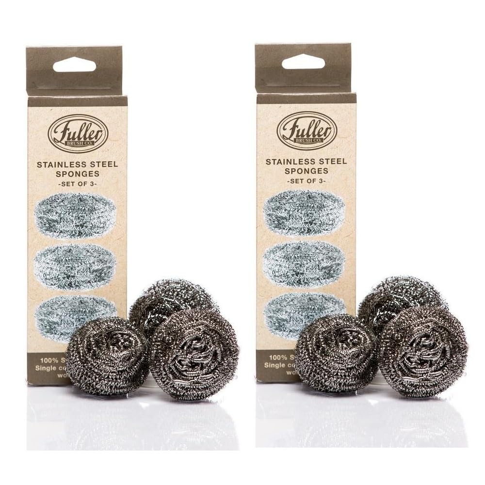 Premium Fuller Brush Stainless Steel Scouring Sponges - 2 Pack (6 Sponges Total) - Heavy Duty Cleaning for Pots, Pans & Kitchenware - Dishwashing & Household Cleaning Essentials