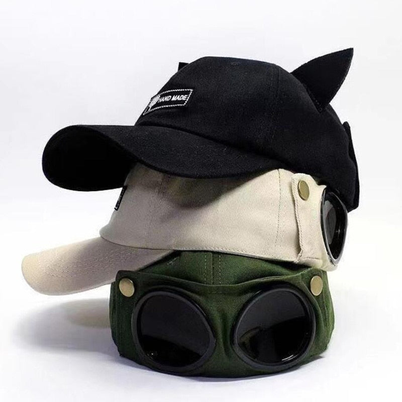 Stylish Aviator Hat with Built-in Sunglasses - Summer Baseball Cap for Men & Women - Unisex Sun Protection Hat for Outdoor Sports, Driving, and Beach Activities
