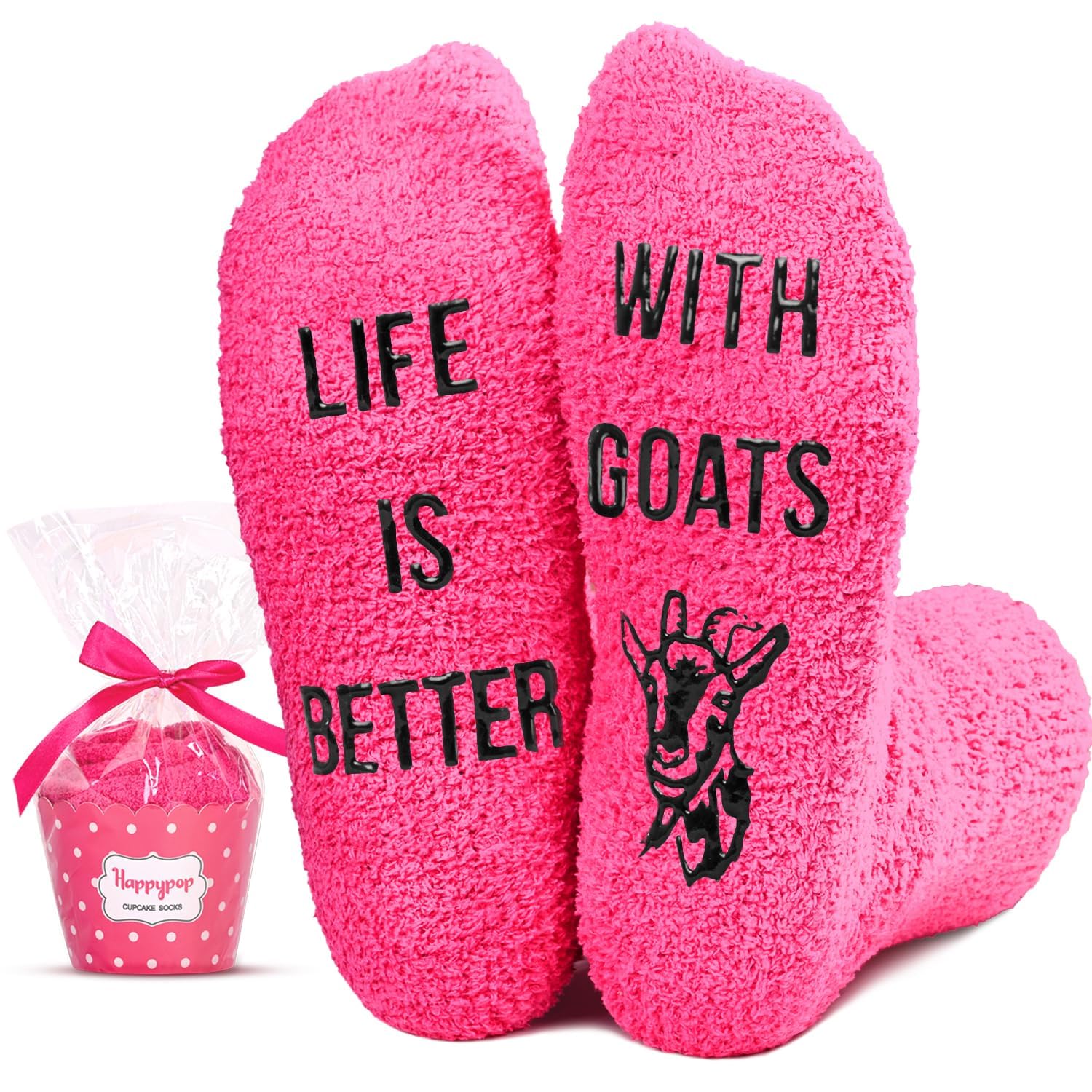 HappyPop Women's Fuzzy Pink Goat Socks - Cozy Winter Warm Socks for Goat Lovers - Perfect Gift for Christmas, Birthday & Animal Lovers - Ideal for Home, Office & Outdoor Activities