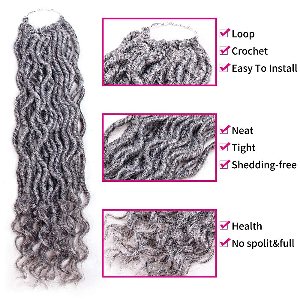 6 Packs Goddess Locs Crochet Hair - Wavy Curly Grey Synthetic Hair Extensions for Faux Locs & Braiding - 20