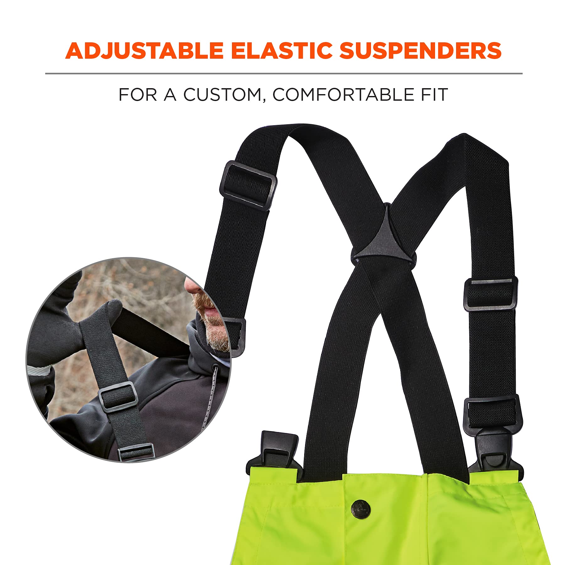 Ergodyne GloWear 8918BK High Visibility Reflective Rain Bib Overalls - ANSI Compliant Black Bottom with Lime Accents (4XL) - Ideal for Construction, Road Work & Outdoor Safety