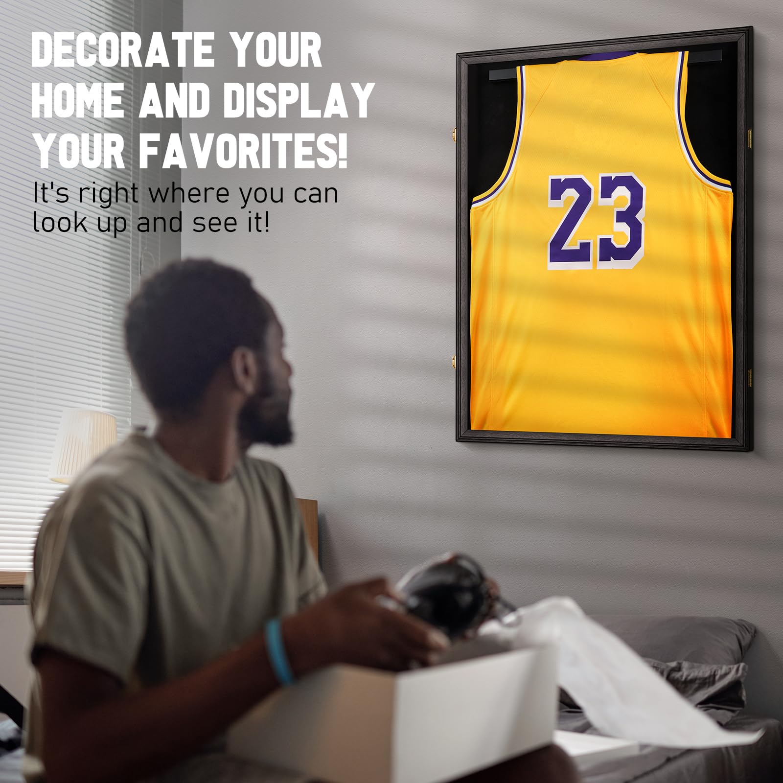2 Pack Large Jersey Frame Display Case with Lockable UV Protection Acrylic - Baseball Football Soccer Hockey Basketball Jersey Shadow Box for Sports Shirts & Uniforms (Includes 2 Hangers, Black) - Perfect for Memorabilia Display in Home, Office or Man Cave