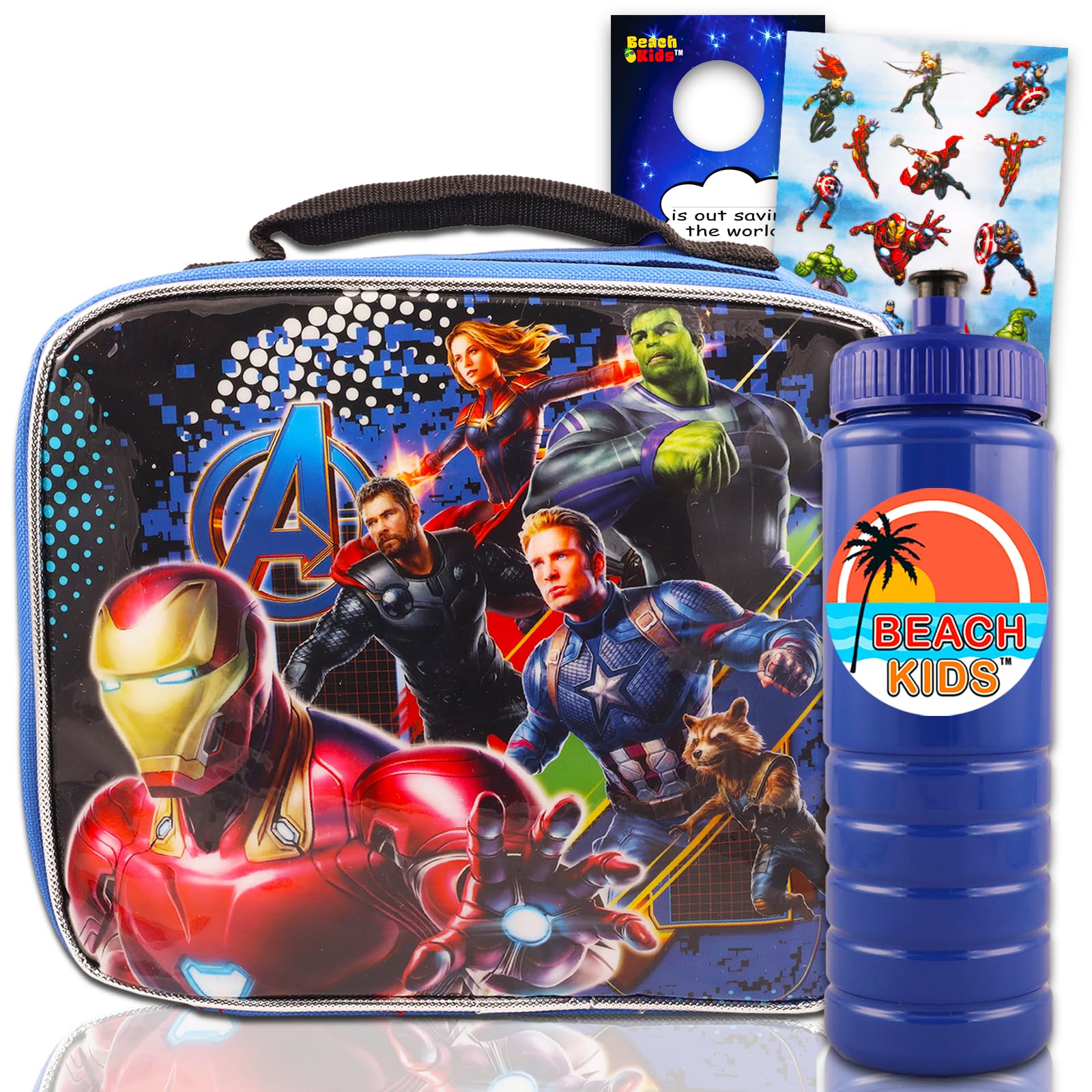 **Avengers Insulated Lunch Box Set for Kids - Includes Water Bottle, Stickers & Door Hanger | Superhero Themed School Lunch Bag for Boys - Perfect for Beach, Picnics & Outdoor Adventures**