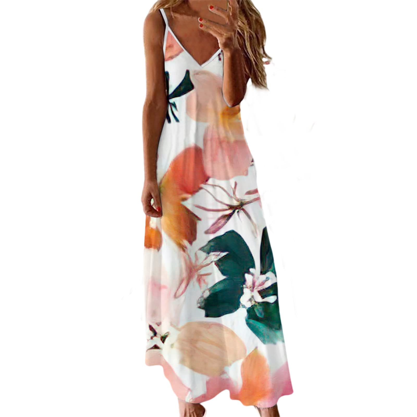 Women's Summer Dress - V Neck Casual Beach Sleeveless Sundress with Suspenders & Floral Print | Perfect for Vacation, Beach Outings & Summer Parties