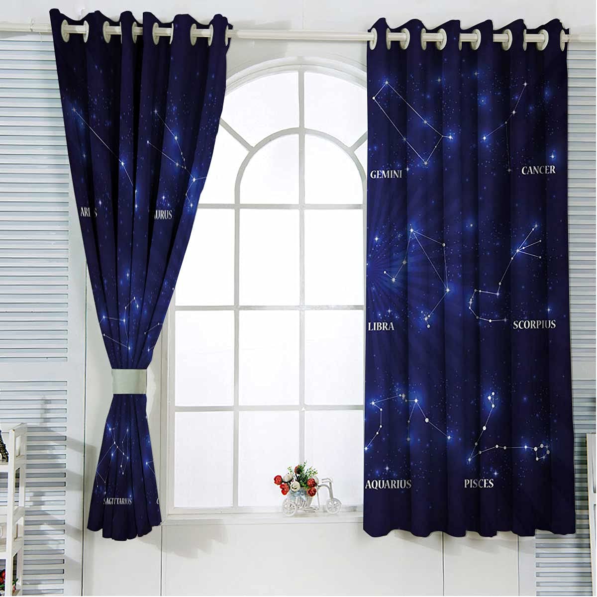 84 Inch Constellation Blackout Curtains - Pale Blue Indigo White Darkening Drapes for Bedroom & Living Room (96 x 84 Inch) | Perfect for Night Sleep, Home Theater & Light Control