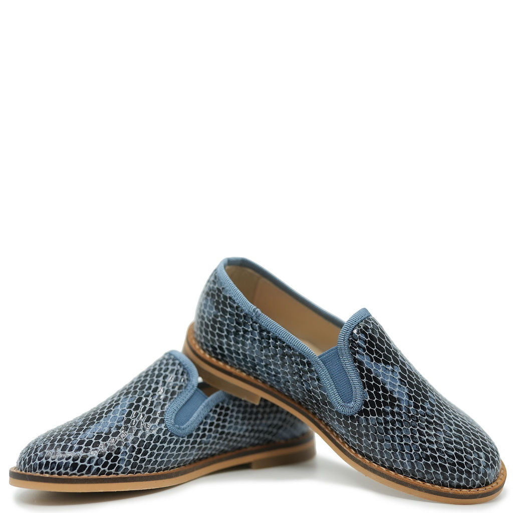Blublonc Blue Snakeskin Smoking Loafers for Men - Stylish Casual Dress Shoes for Business, Office & Evening Wear | Comfortable Slip-On Loafers for Walking & Travel