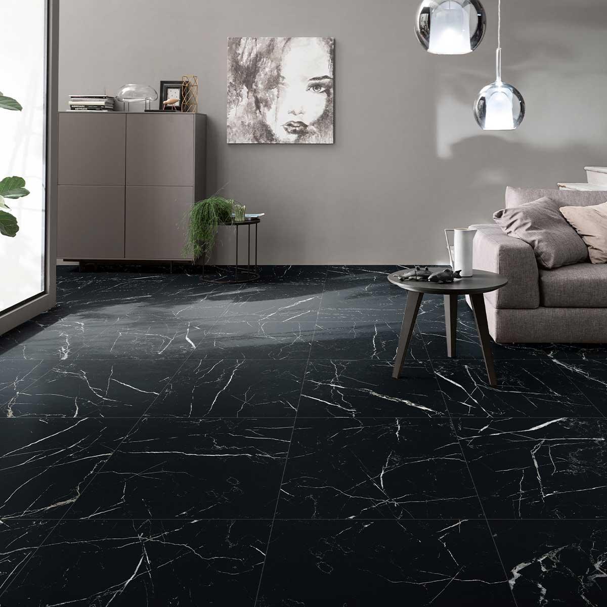 Premium Marbella Nero Marquina 600x600mm Matte Porcelain Tile - Durable Flooring for Living Rooms, Kitchens & Bathrooms