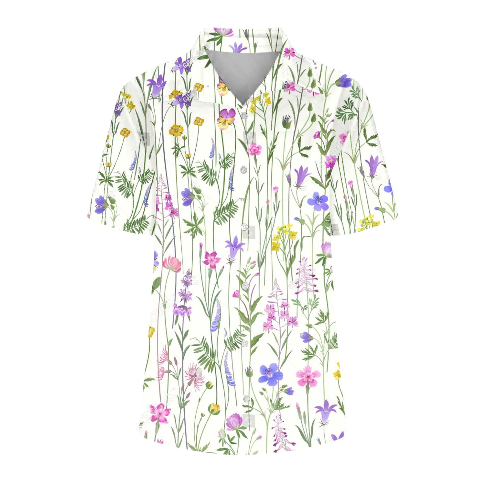Women's Summer Tops - Short Sleeve Button Down Blouse with Floral Print & Rolled Lapel | Elegant Loose Fit for Casual, Business & Work | Perfect for Office Wear, Date Nights & Summer Outings