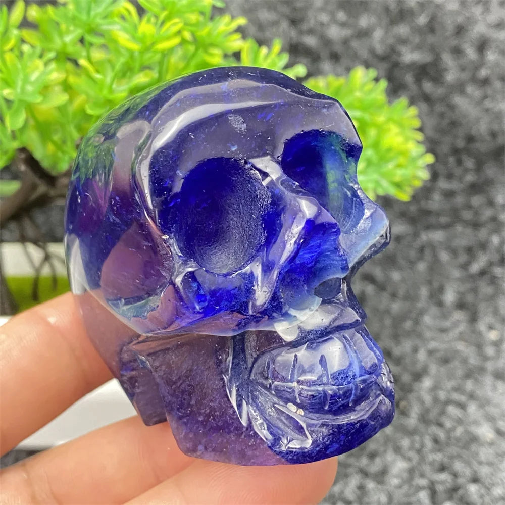 Natural Crystal Hand-Polished Carved Skull - Halloween Decor, Home Decor, Spiritual Healing Stone, Unique Holiday Gift for Collectors & Witches - Perfect for Altars, Meditation & Gothic Decorations