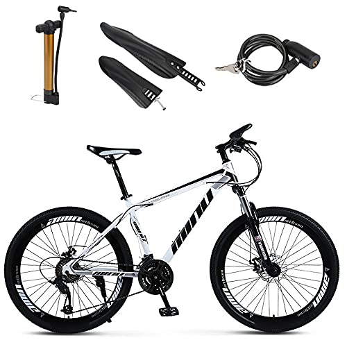 Artudatech 26 Inch Mountain Bike for Adults, 21 Speed Shimano Gears with Disc Brakes - Includes Bike Lock & Air Pump (White/Black) - Perfect for Trail Riding, Commuting & Outdoor Adventures