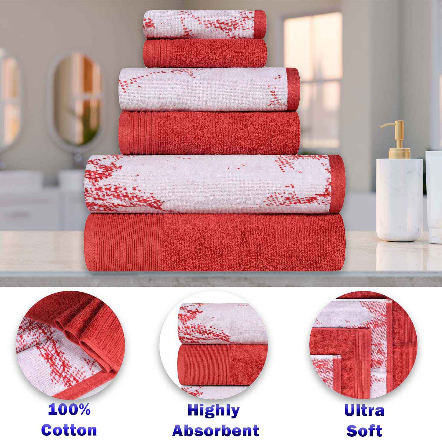 Premium 8-Piece Cotton Quick-Drying Towel Set - Solid & Marble Patterns for Bath, Beach, Gym, and Spa | Ultra Absorbent & Soft Bath Towels for Home & Travel