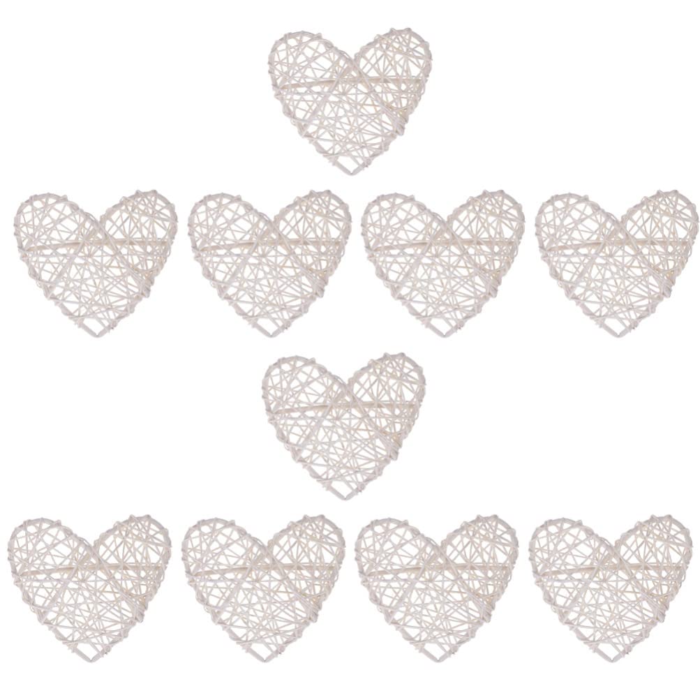 EXCEART 10-Piece Natural Wicker Rattan Heart-Shaped Balls - DIY Vase Filler, Hanging Ornaments for Wedding, Baby Shower, Birthday & Christmas Party Decor - Perfect for Boho Home Decor, Table Centerpieces and Wall Hangings