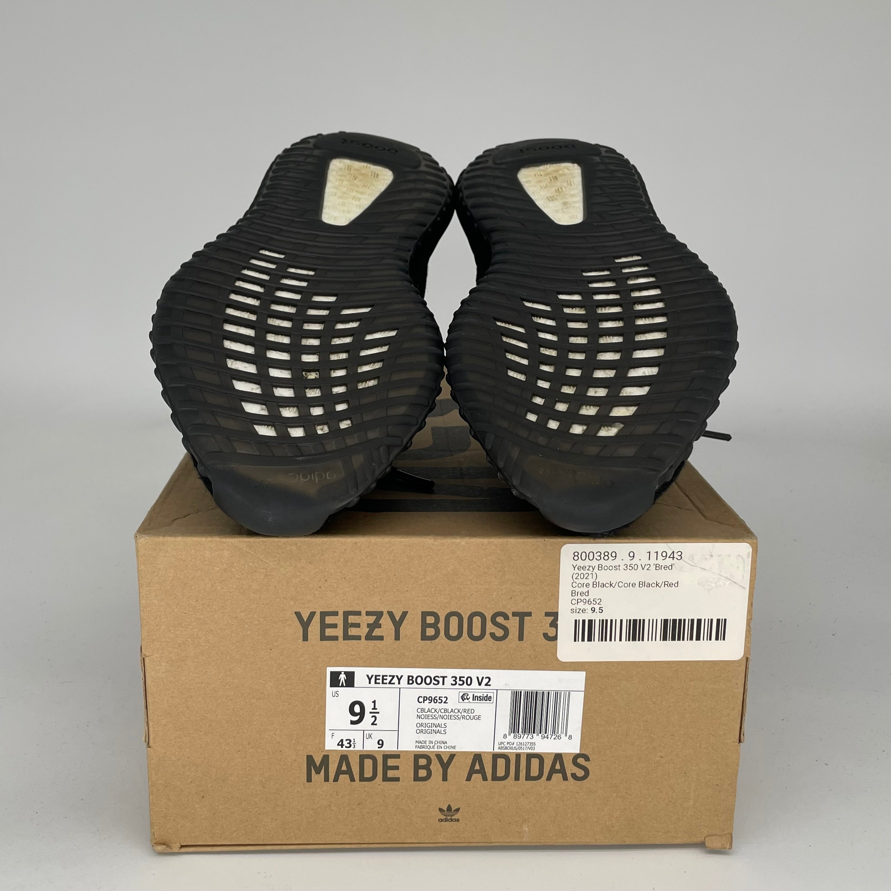 Adidas Yeezy Boost 350 V2 Bred Black Red Sneakers - Men's Size 9.5 (CP9652) | Running, Gym & Casual Wear