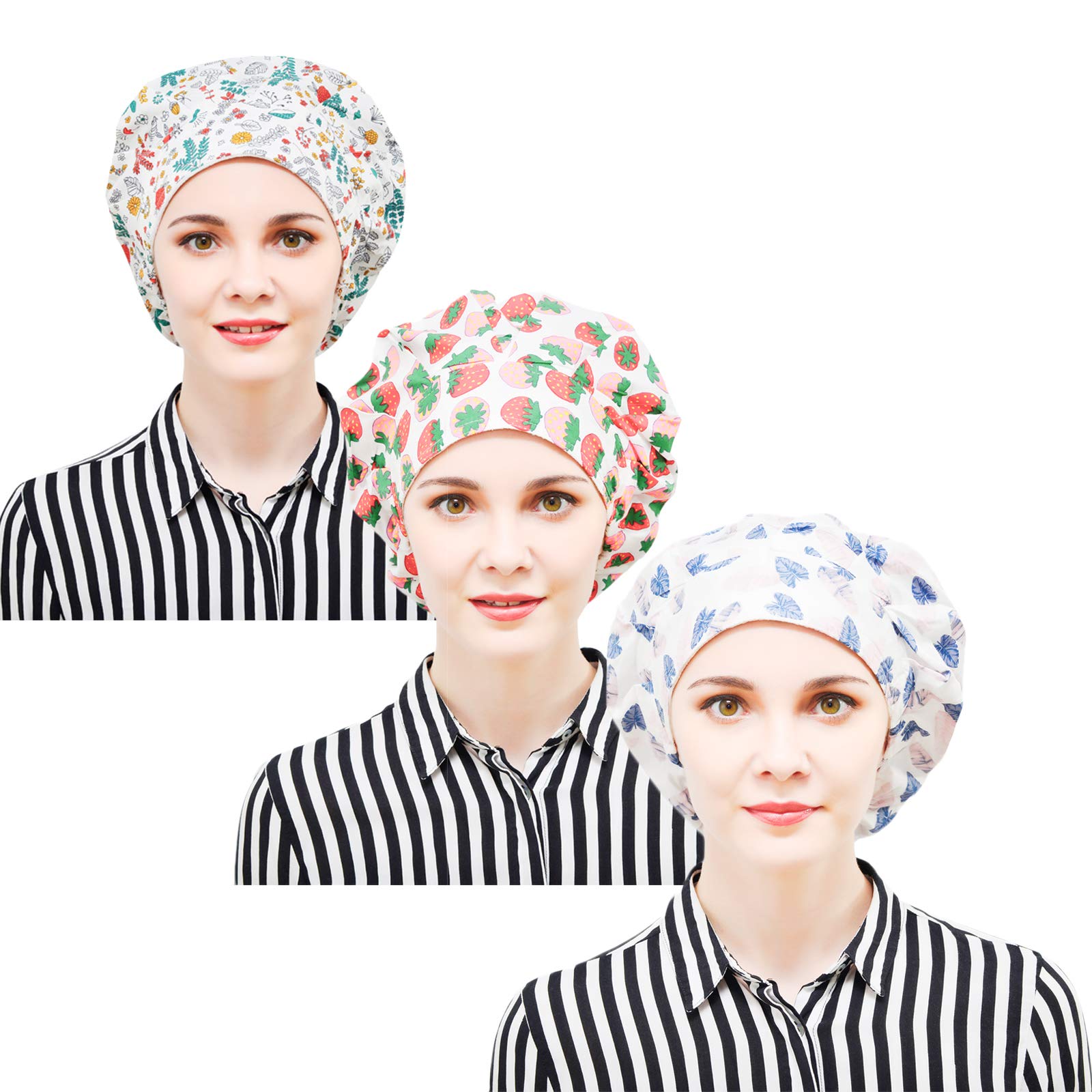 DREYOLIFE 3-Pack Cotton Bouffant Caps with Sweatband - Soft & Breathable Hair Covers for Nurses, Chefs, Food Service & Salon Professionals