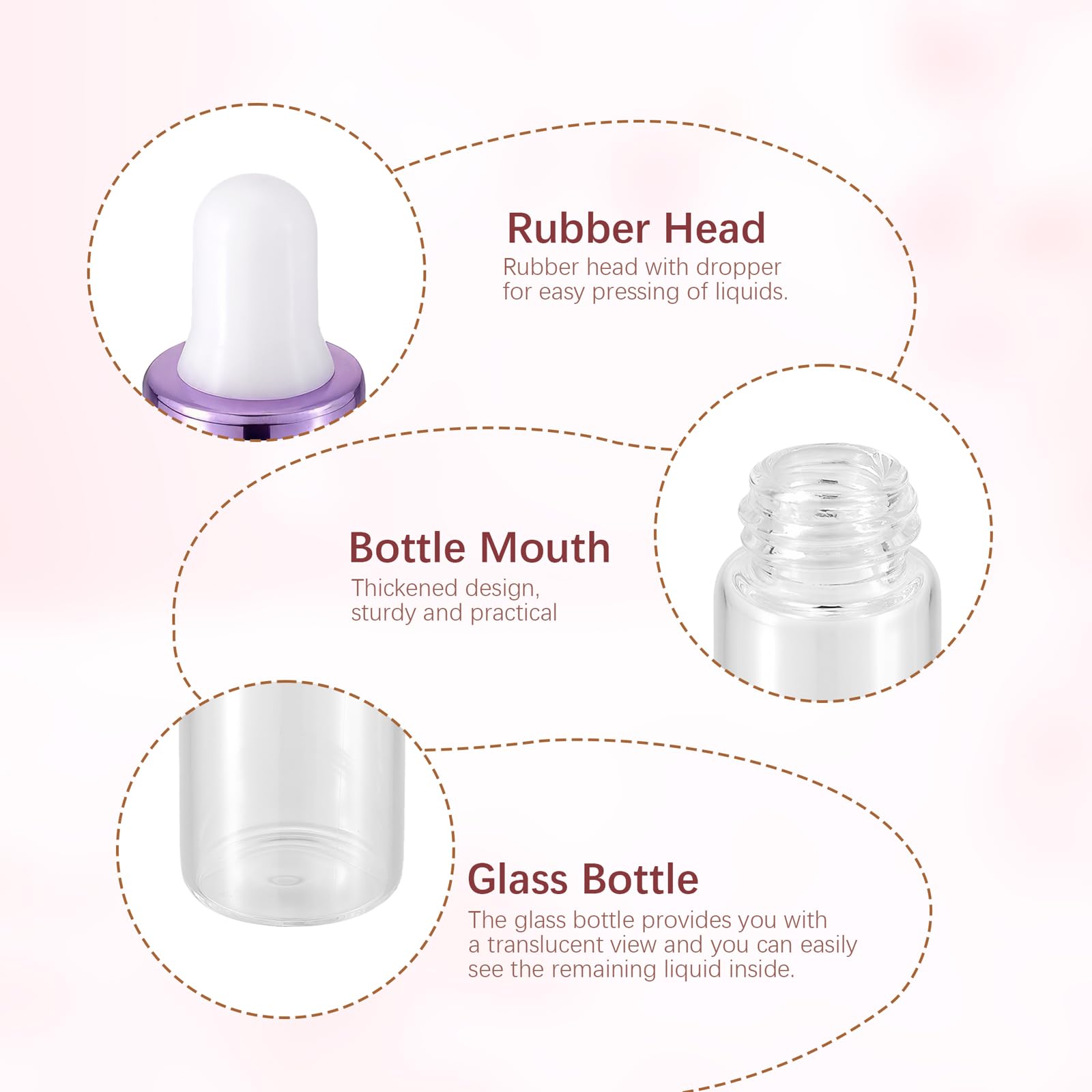 18pcs 3ml Glass Dropper Bottles with Purple Blue Pink Caps - Essential Oil Bottles, Cosmetic Sample Containers with Glass Dropper Lids + Free Funnel - Perfect for DIY Essential Oils, Perfumes, and Liquid Cosmetics