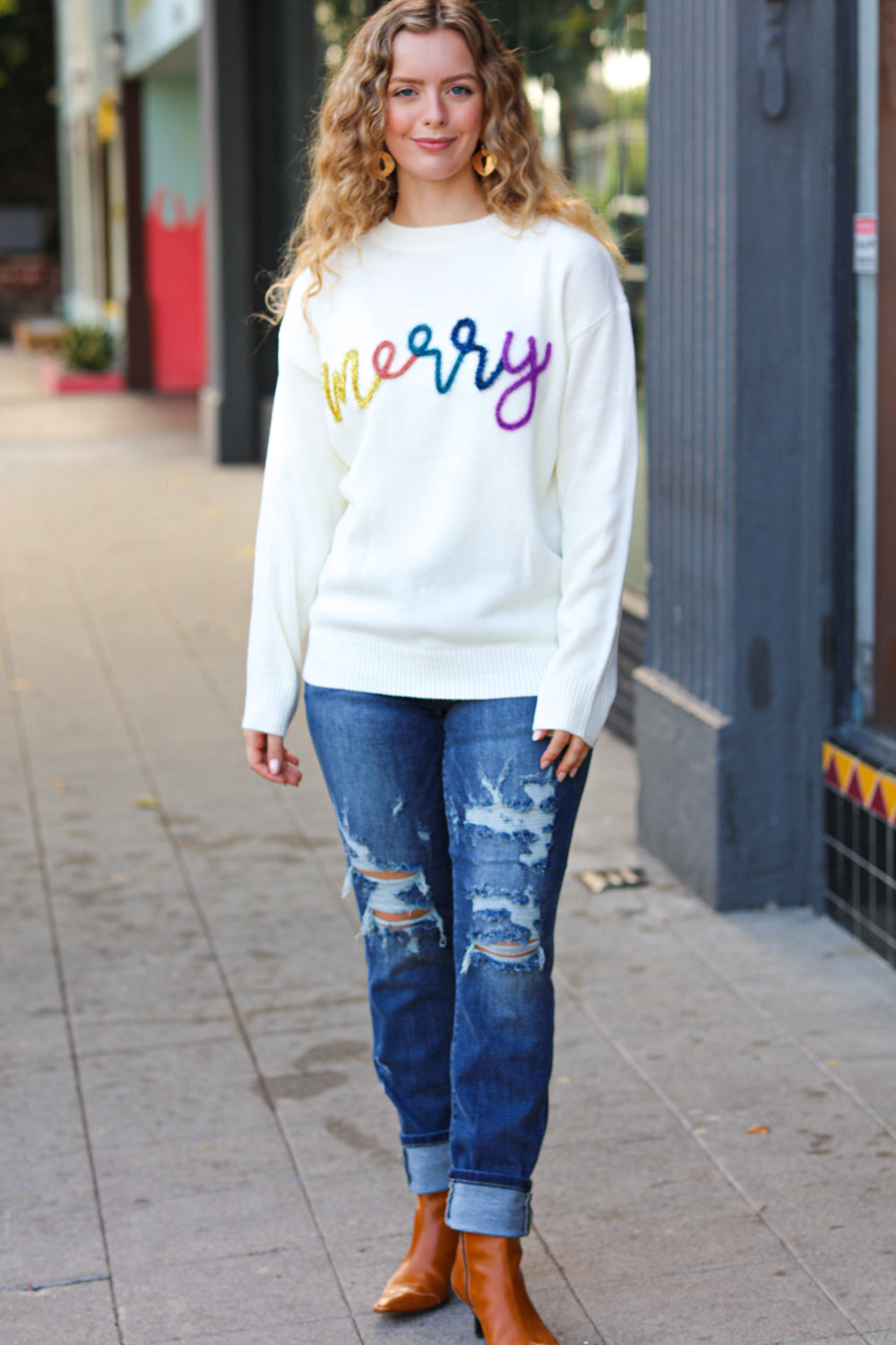 More the Merrier White Pop Up Lurex Sweater - Women's Sparkly Holiday Party Knitwear for Christmas, New Year & Special Occasions