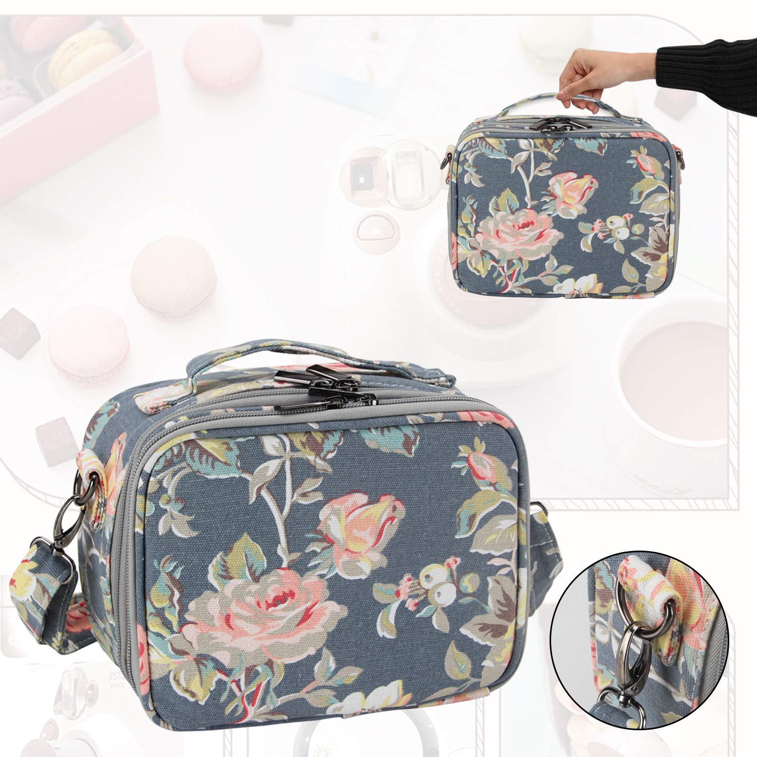 Teamoy Mini9 Instant Camera Case - Portable Bag for Fujifilm Instax Mini 9/10/11/12 Cameras & Accessories (Peony Design) - Perfect for Travel, Parties & Photo Walks