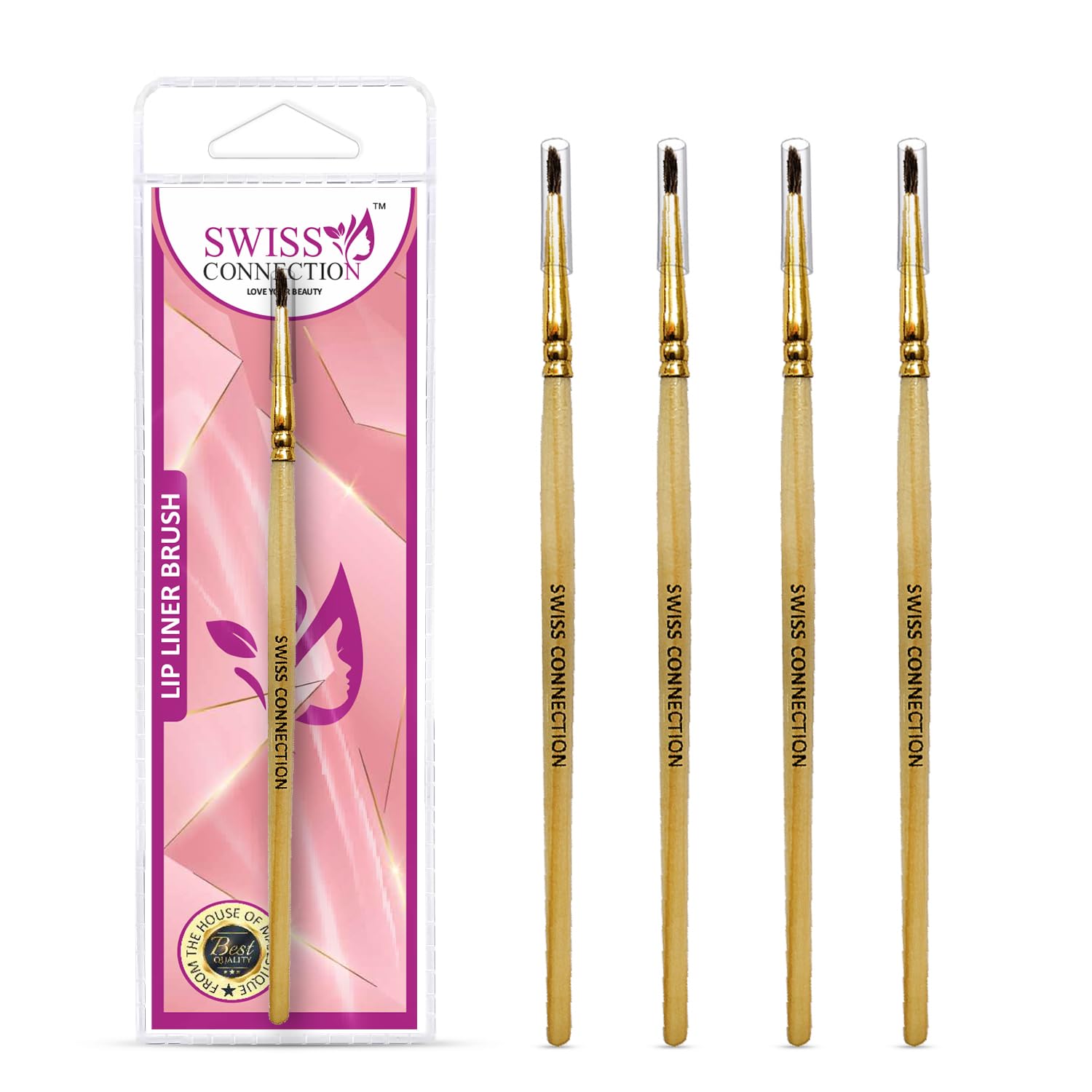Premium Professional Wooden Lip Liner Brush - Non-Slip Grip & High-Quality Bristles - Durable Makeup Brush for Women & Girls (Pack of 4) - Perfect for Precise Lip Lining, Makeup Application & Beauty Kits
