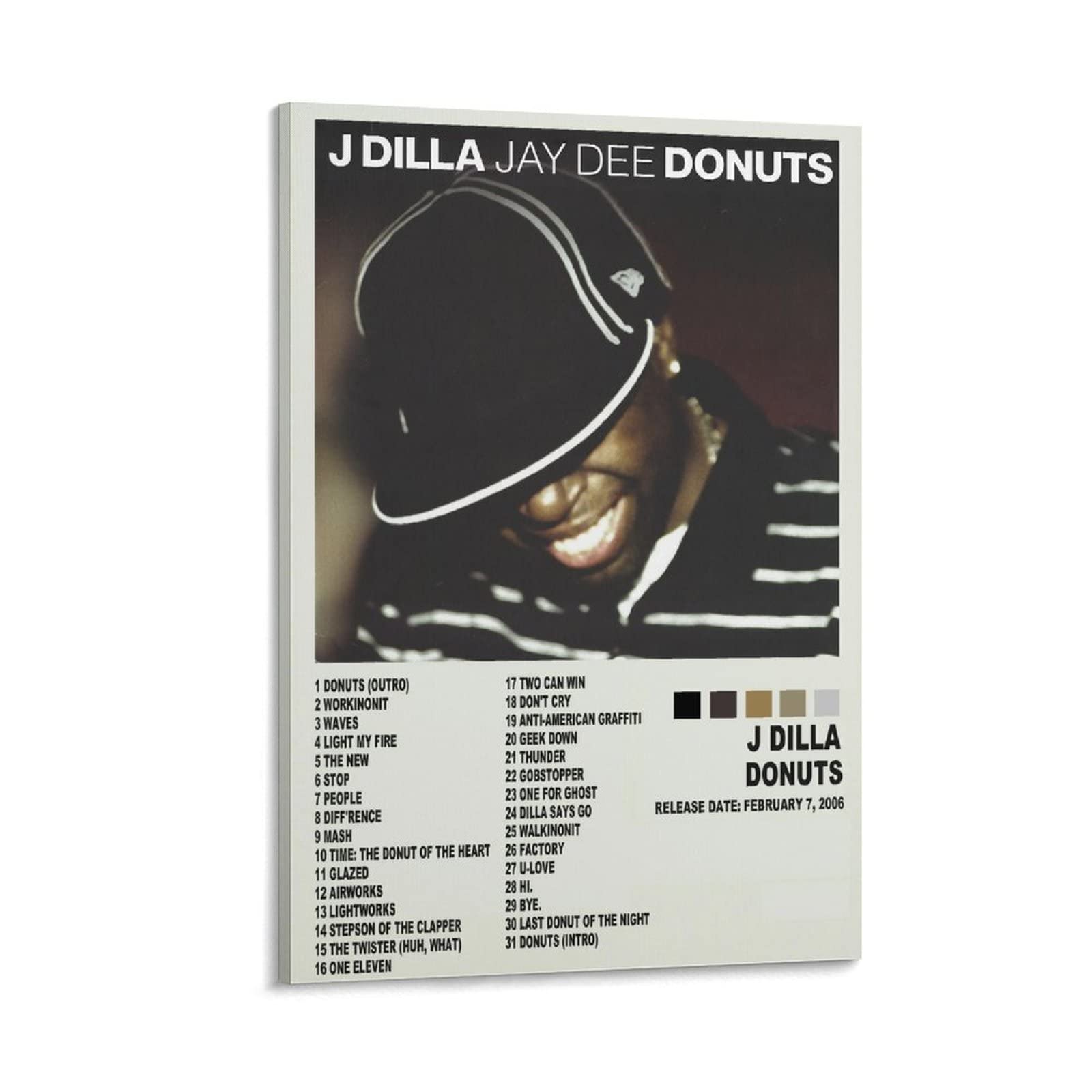 J Dilla Donuts Canvas Poster - 24x36 Inch (60x90cm) Framed Music Art Print - Hip Hop Bedroom Decor, Office Wall Art, Gift for Music Lovers - Perfect for Home, Studio & Man Cave Decorations