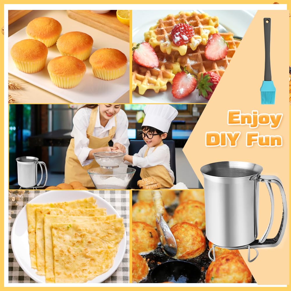 Stainless Steel 800ML Pancake Batter Dispenser with 14mm Nozzle - Dough Dispenser for Cupcakes, Muffins & Sweet Pancakes - Perfect for Baking, Breakfast & Dessert Making