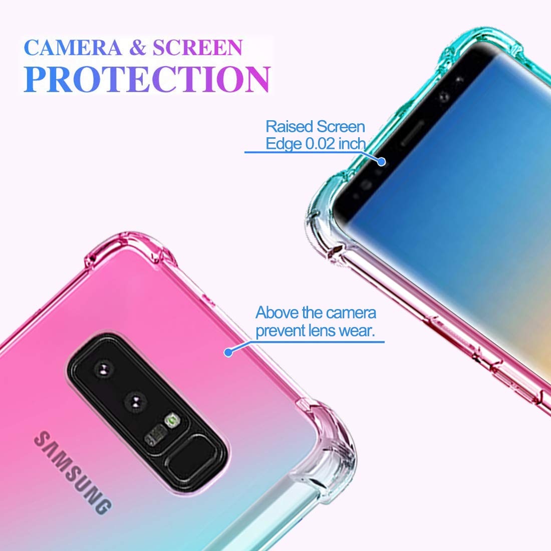Samsung Galaxy Note 8 Case - Clear Gradient Slim Flexible TPU Cover with Shockproof & Anti-Scratch Protection - Cute Pink/Green Design - Perfect for Everyday Use, Work & Travel