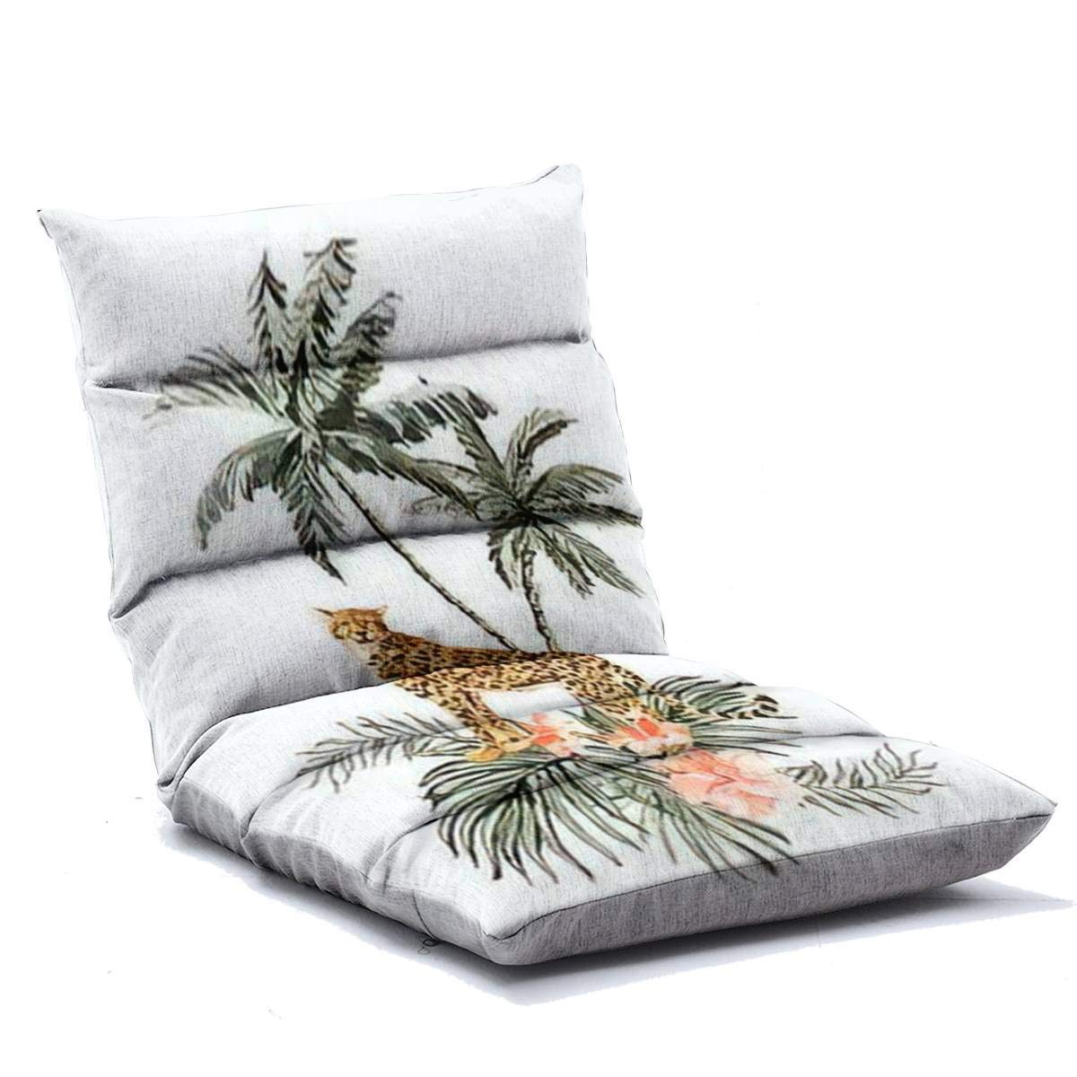 Adjustable Memory Foam Floor Lounger Chair - Tropical Palm Tree Vintage Design Folding Sofa for Adults - Perfect for Home, Office, Reading, Watching TV & Gaming Comfort