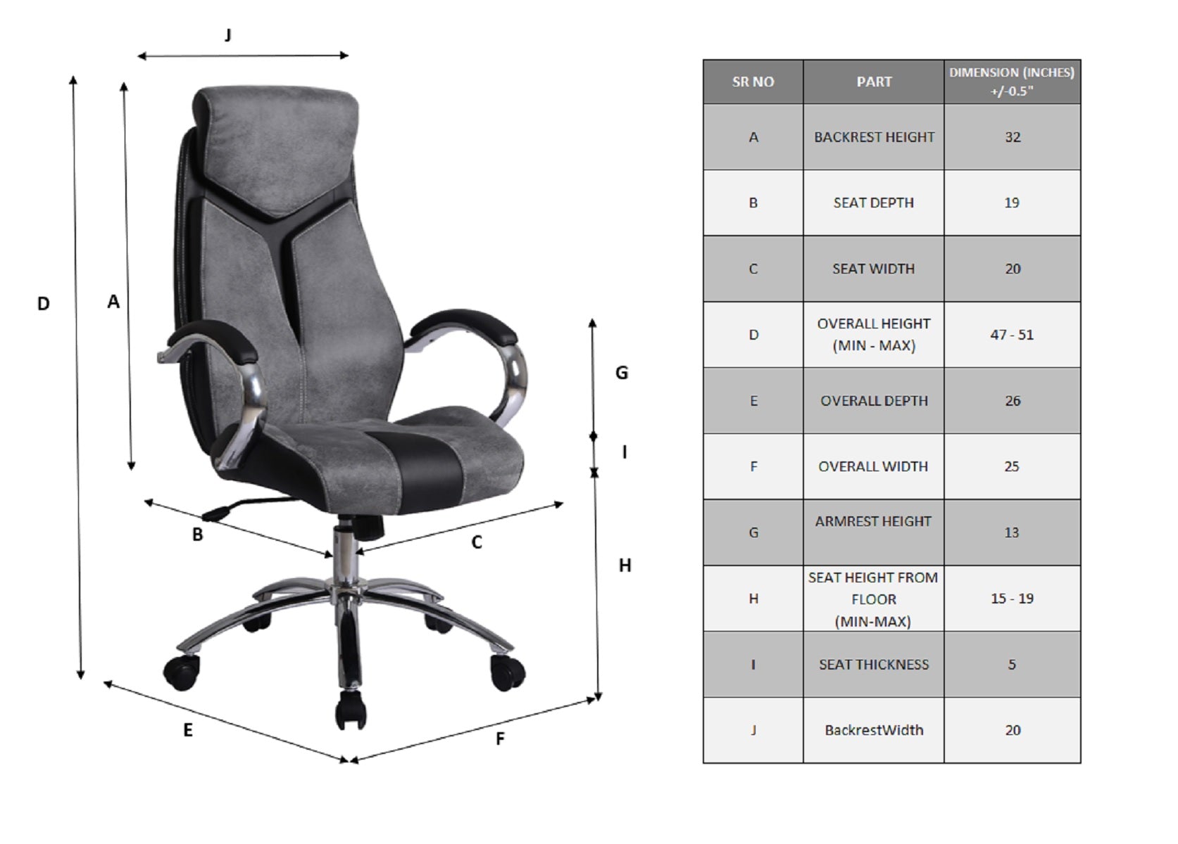 22H Ergonomic Office Chair with Adjustable Height - Grey & Black for Home Office, Gaming, and Workspace Comfort