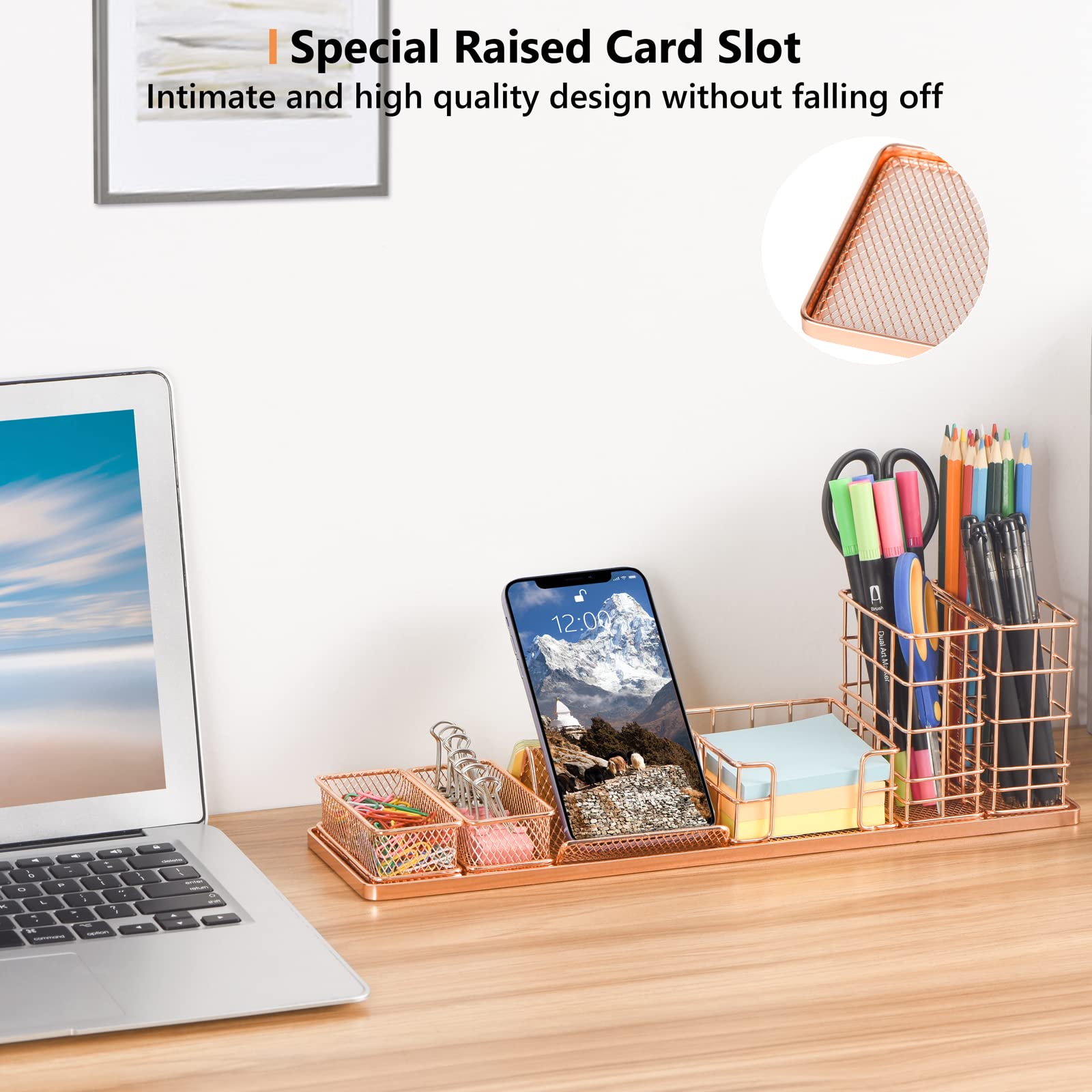 Stylish Rose Gold Desk Organizer Set - Office & Home Desk Accessories with Pen Holder, Phone Stand, Sticky Note Tray & Paperclip Storage | Perfect for Work, Study & Home Office Organization