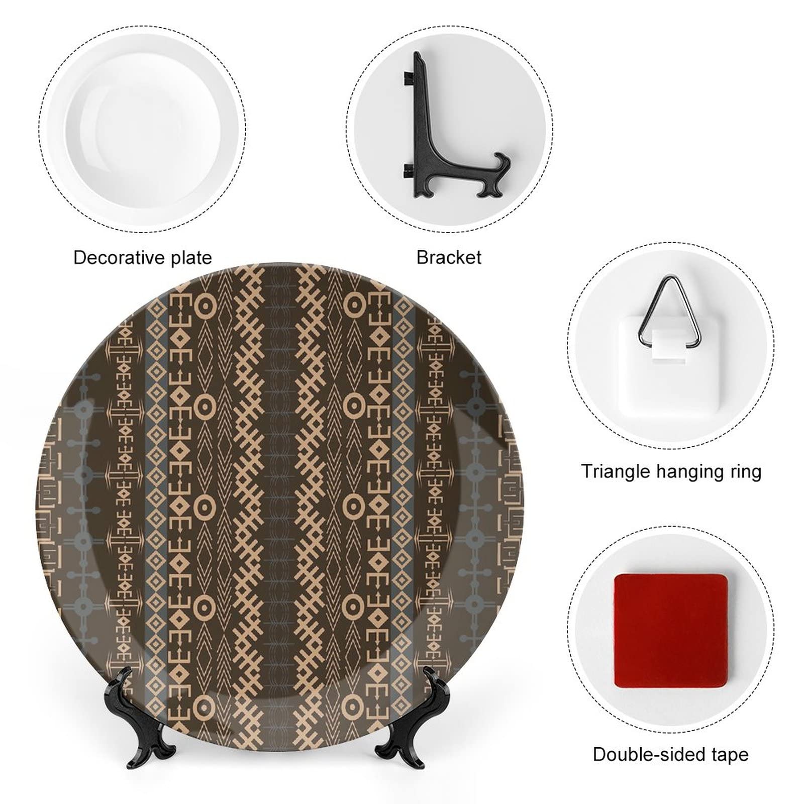 10 Inch African Decorative Ceramic Plates - Traditional Geometric Arrow & Striped Patterns in Blue, Grey, Brown & Earth Tones - Handcrafted Dinnerware for Home Decor & Cultural Dining Experience