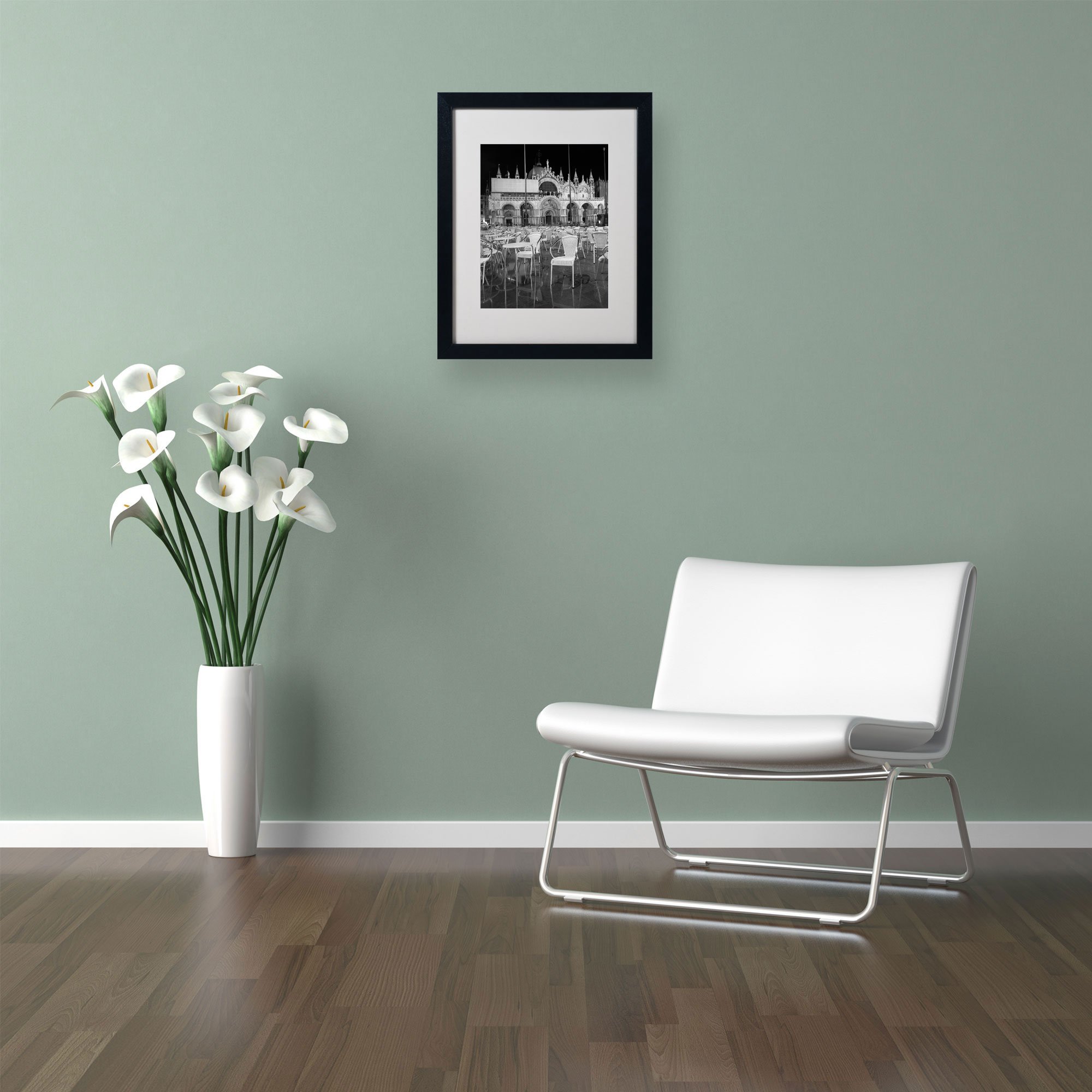 Trademark Fine Art Chairs in San Marco by Moises Levy - 16x20 Inch Matted Framed Wall Art with Black Frame - Perfect for Living Room, Office & Gallery Decor