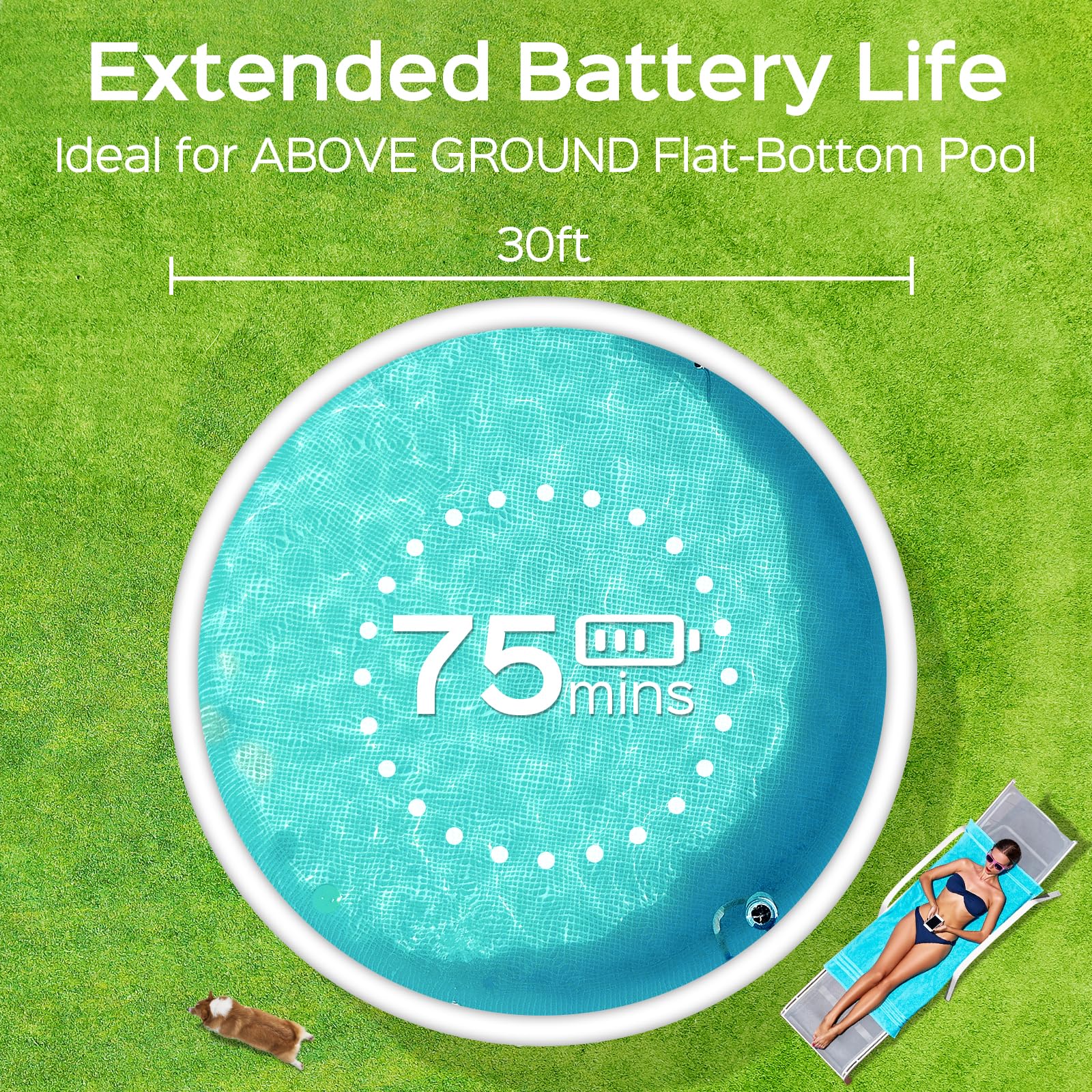 Automatic Cordless Robotic Pool Vacuum Cleaner - Powerful 75-Minute Runtime, Transparent Design for Easy Debris Monitoring - Perfect for Flat Above Ground Swimming Pools (Ideal for Weekly Pool Maintenance & Quick Cleaning Between Uses)