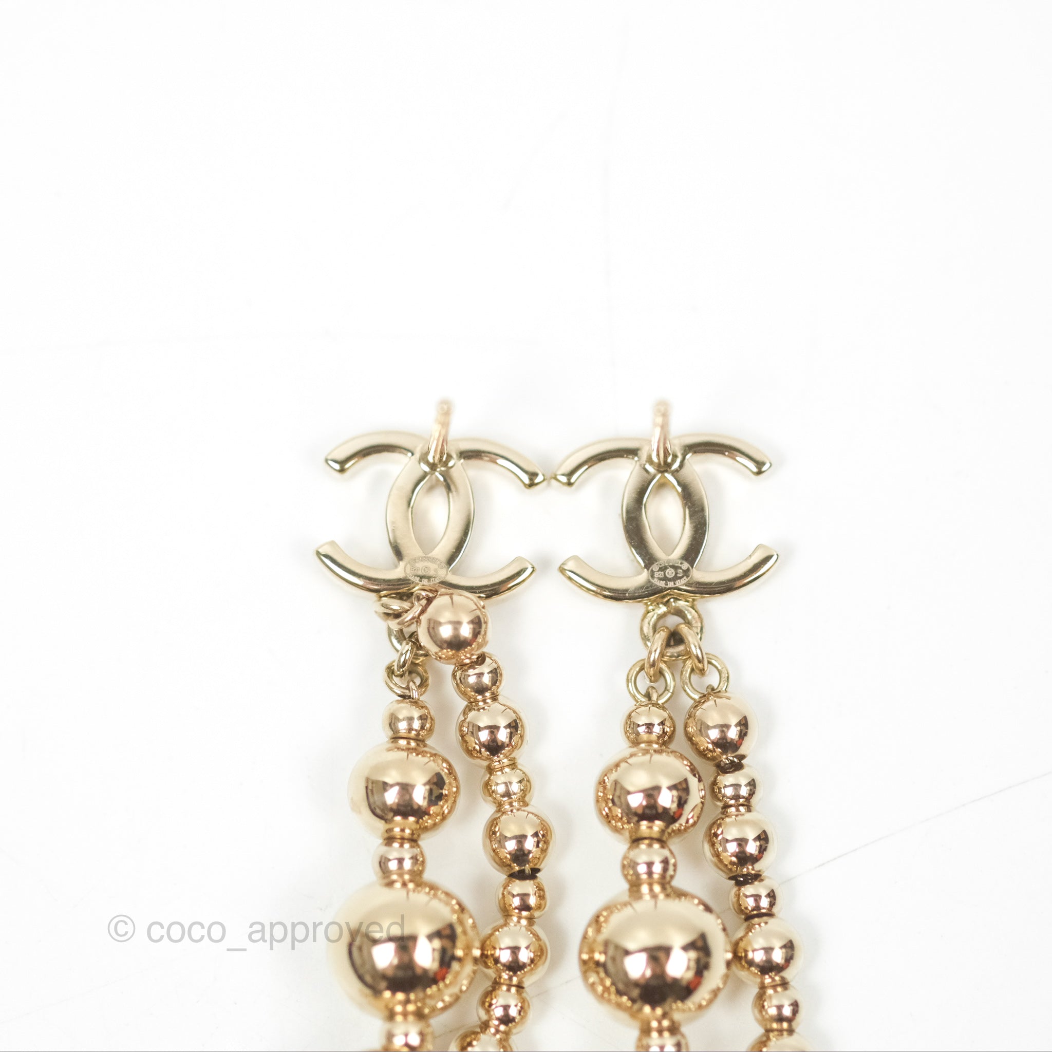 Chanel CC Bead Long Drop Earrings - Gold Tone 21S Collection | Luxury Fashion Jewelry for Women | Perfect for Parties, Weddings & Special Occasions